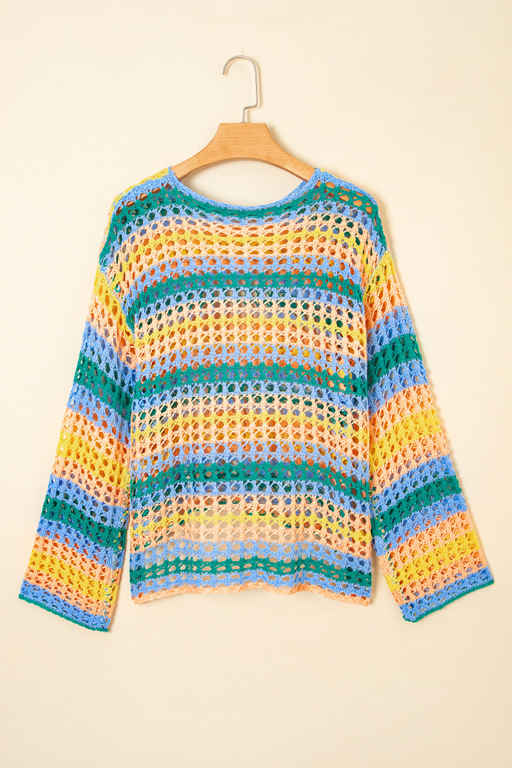 Beau Blue Multi Stripe Open Knit Sweater Beach Cover Up-TOPS / DRESSES-[Adult]-[Female]-2022 Online Blue Zone Planet
