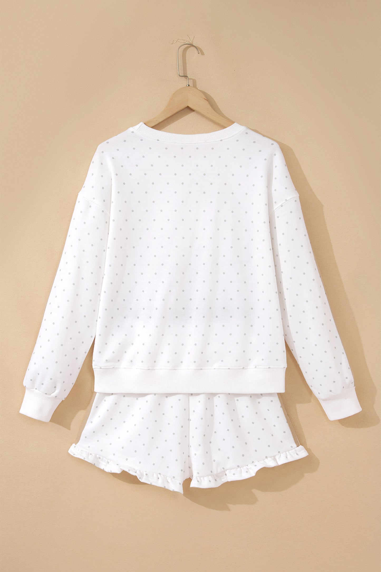 White Polka Dot Print Side Stripe Detail Casual Sweatshirt 2pcs Short Set-Two Piece Sets/Short Sets-[Adult]-[Female]-2022 Online Blue Zone Planet