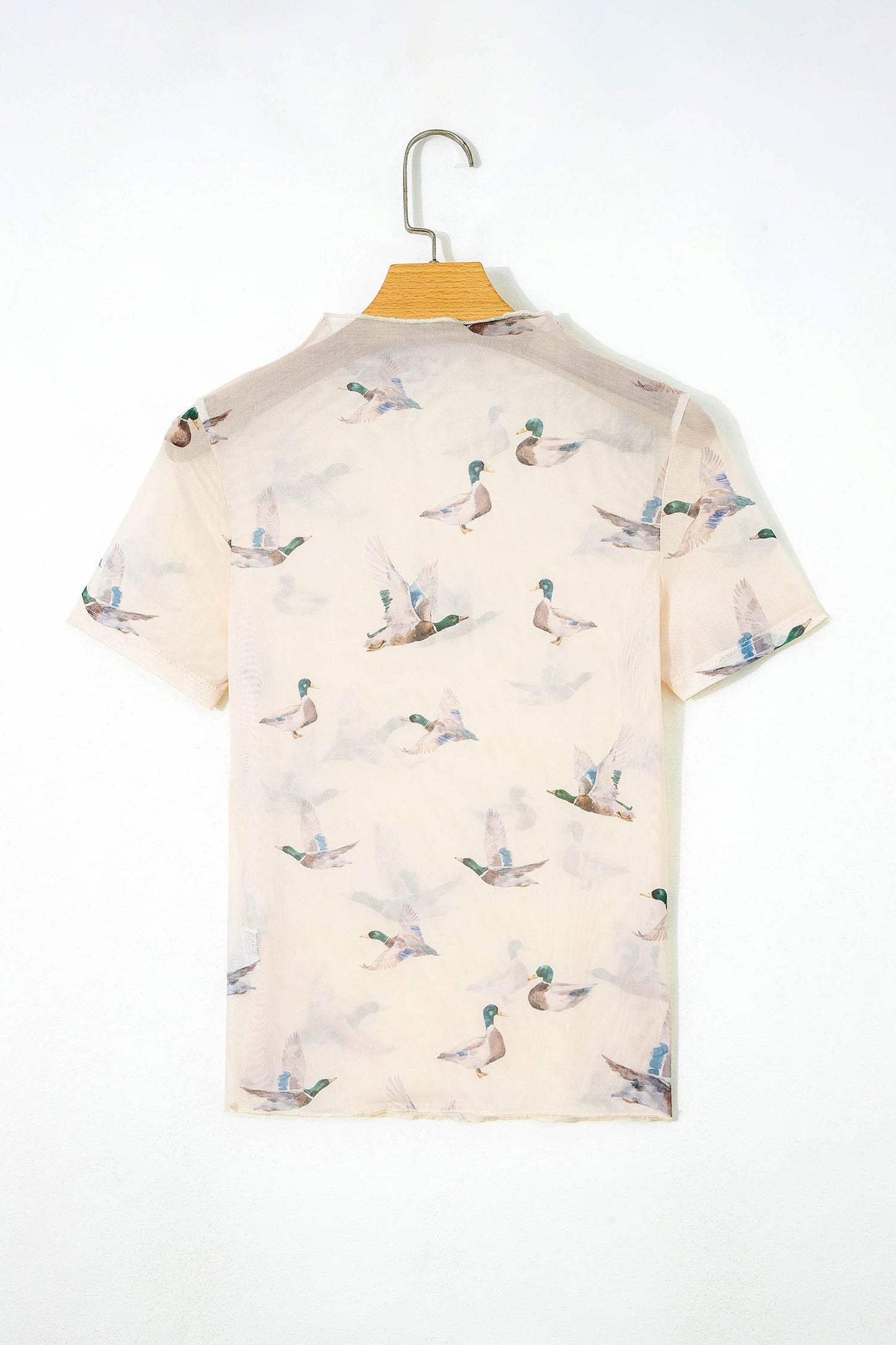 Beige Mallard Sheer Mesh Short Sleeve Top-Tops/Tops & Tees-[Adult]-[Female]-2022 Online Blue Zone Planet