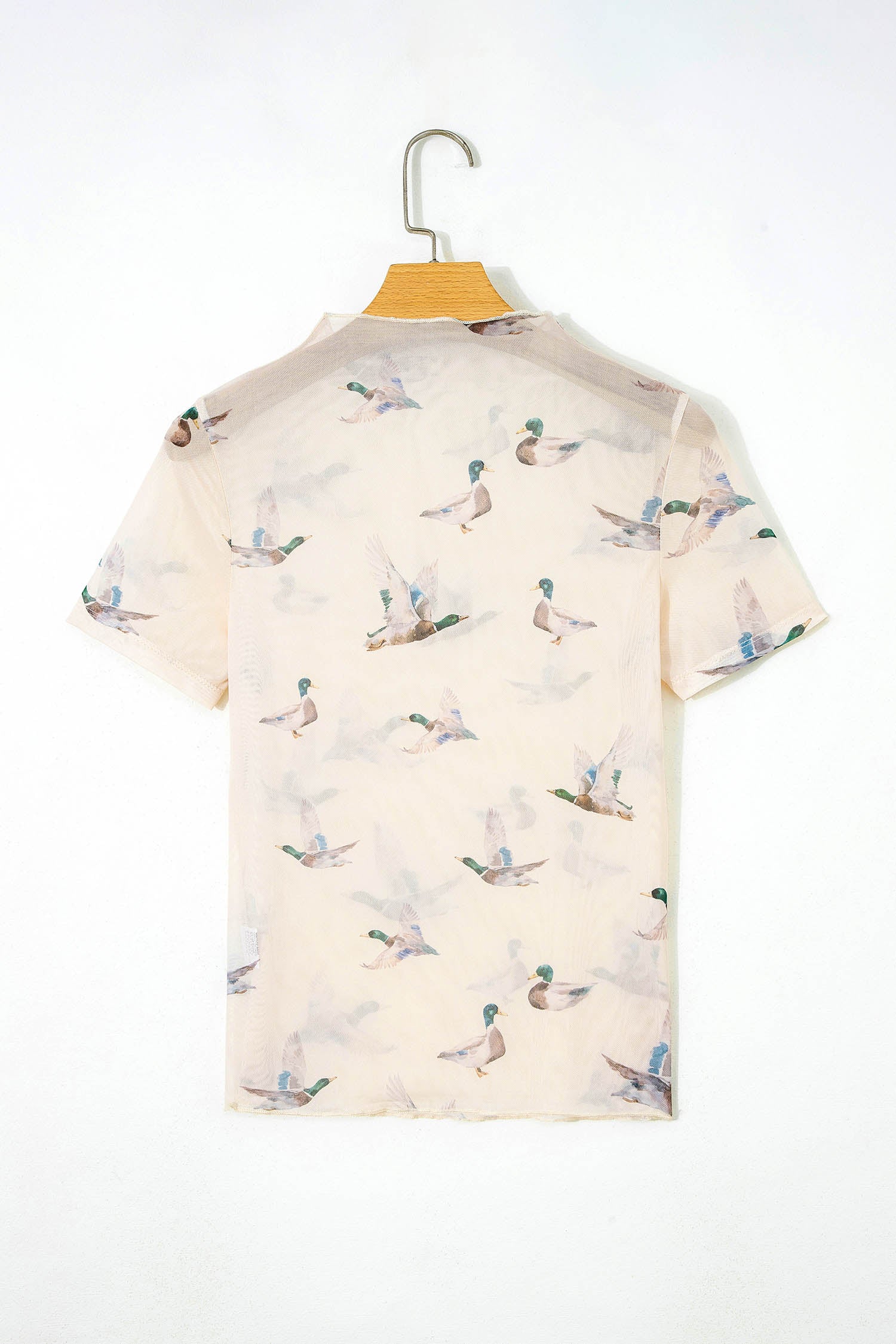 Beige Mallard Sheer Mesh Short Sleeve Top-Tops/Tops & Tees-[Adult]-[Female]-2022 Online Blue Zone Planet