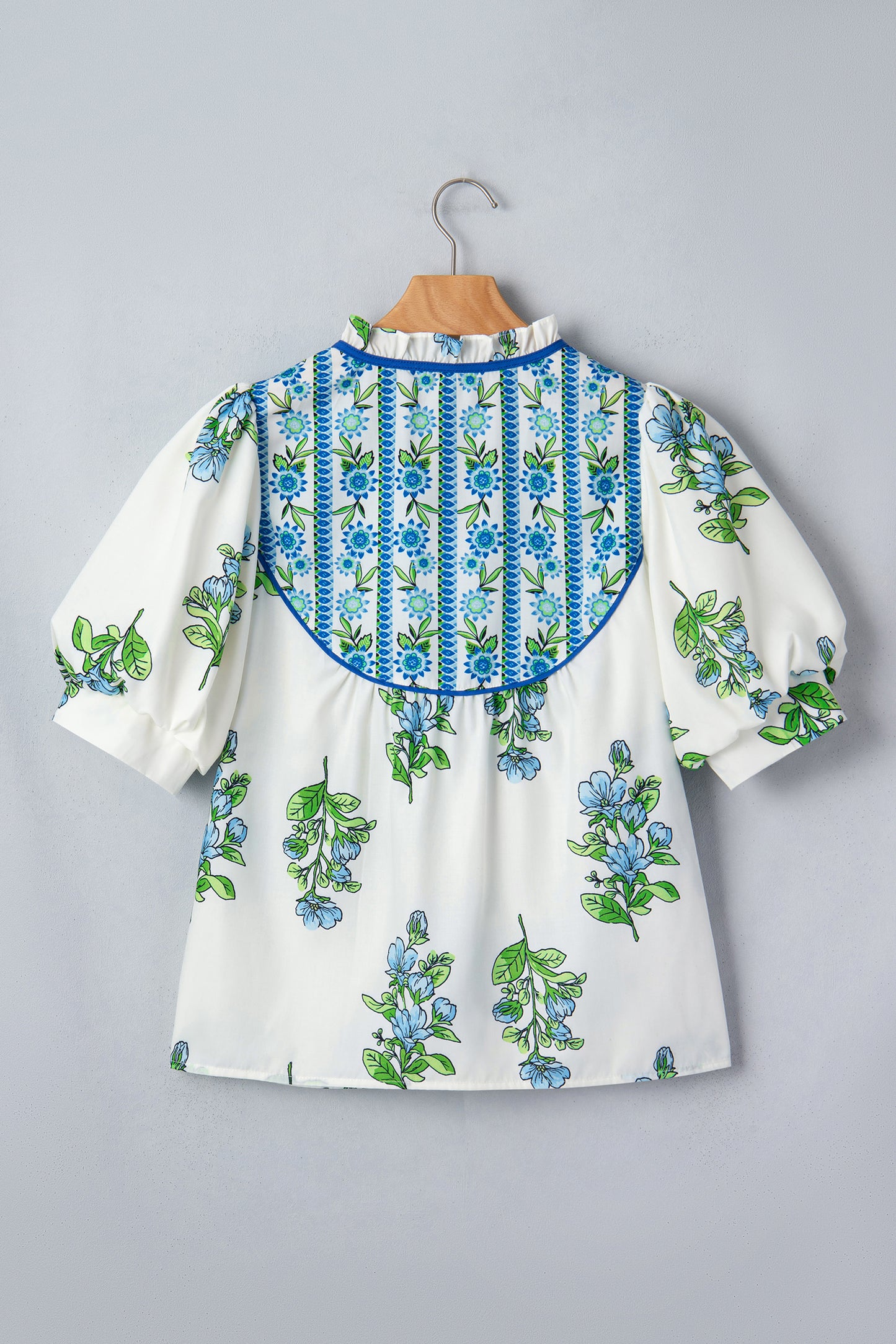 White Floral Print Contrast Trim Tie Neck Blouse-Tops/Blouses & Shirts-[Adult]-[Female]-2022 Online Blue Zone Planet