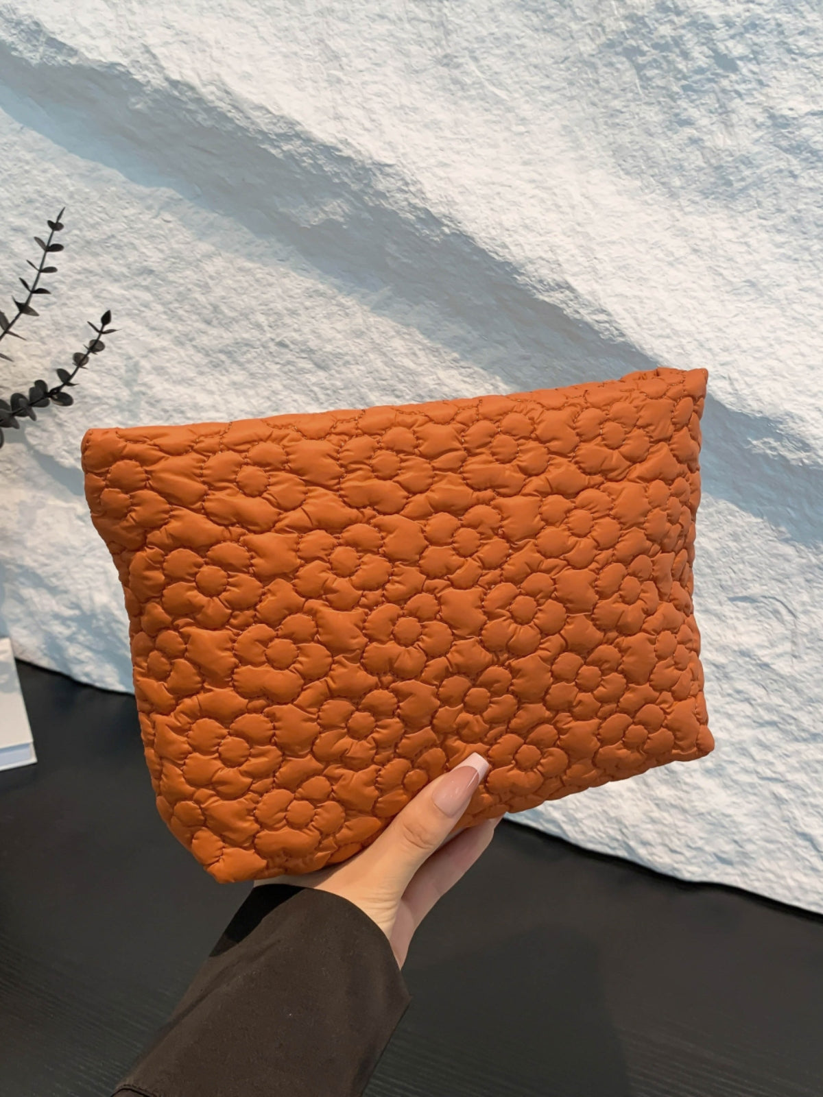 Flower Texture Polyester Clutch-HANDBAGS-[Adult]-[Female]-Rust-One Size-2022 Online Blue Zone Planet