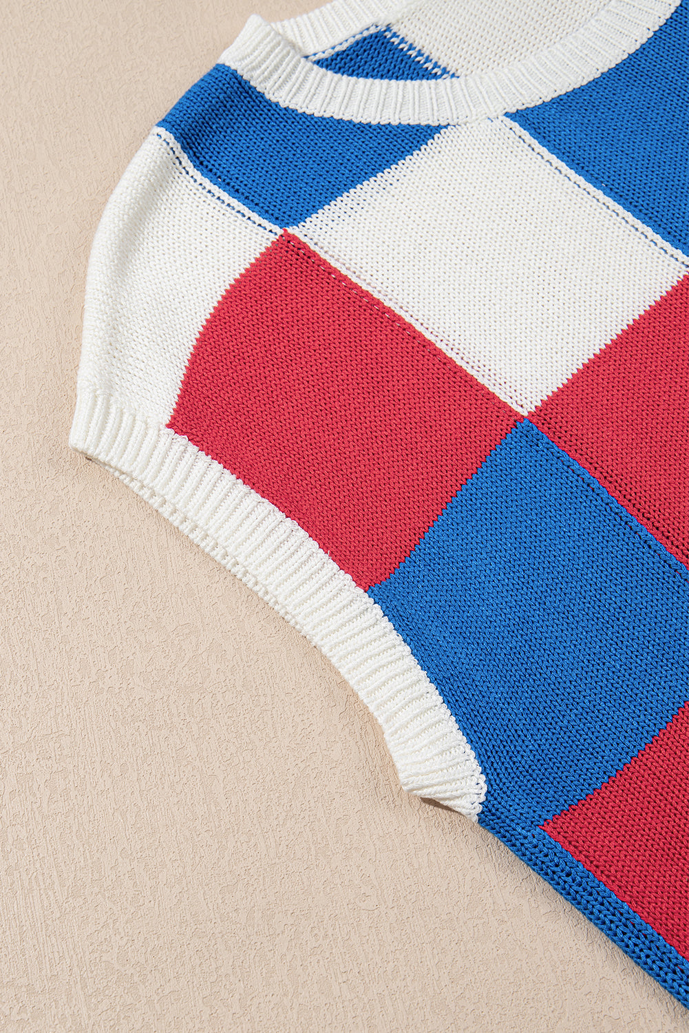 White Color Block Cap Sleeve Sweater-Sweaters & Cardigans/Short Sleeve Sweaters-[Adult]-[Female]-2022 Online Blue Zone Planet