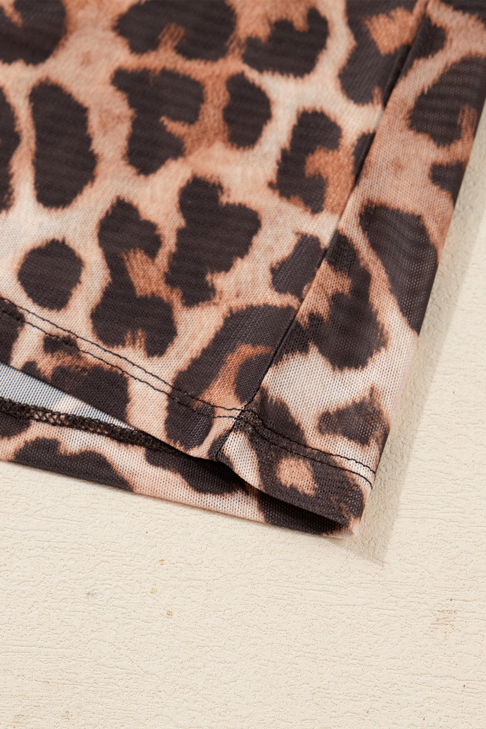 Brown Leopard Mock Neck Long Sleeve Mesh Top-Tops/Long Sleeve Tops-[Adult]-[Female]-2022 Online Blue Zone Planet