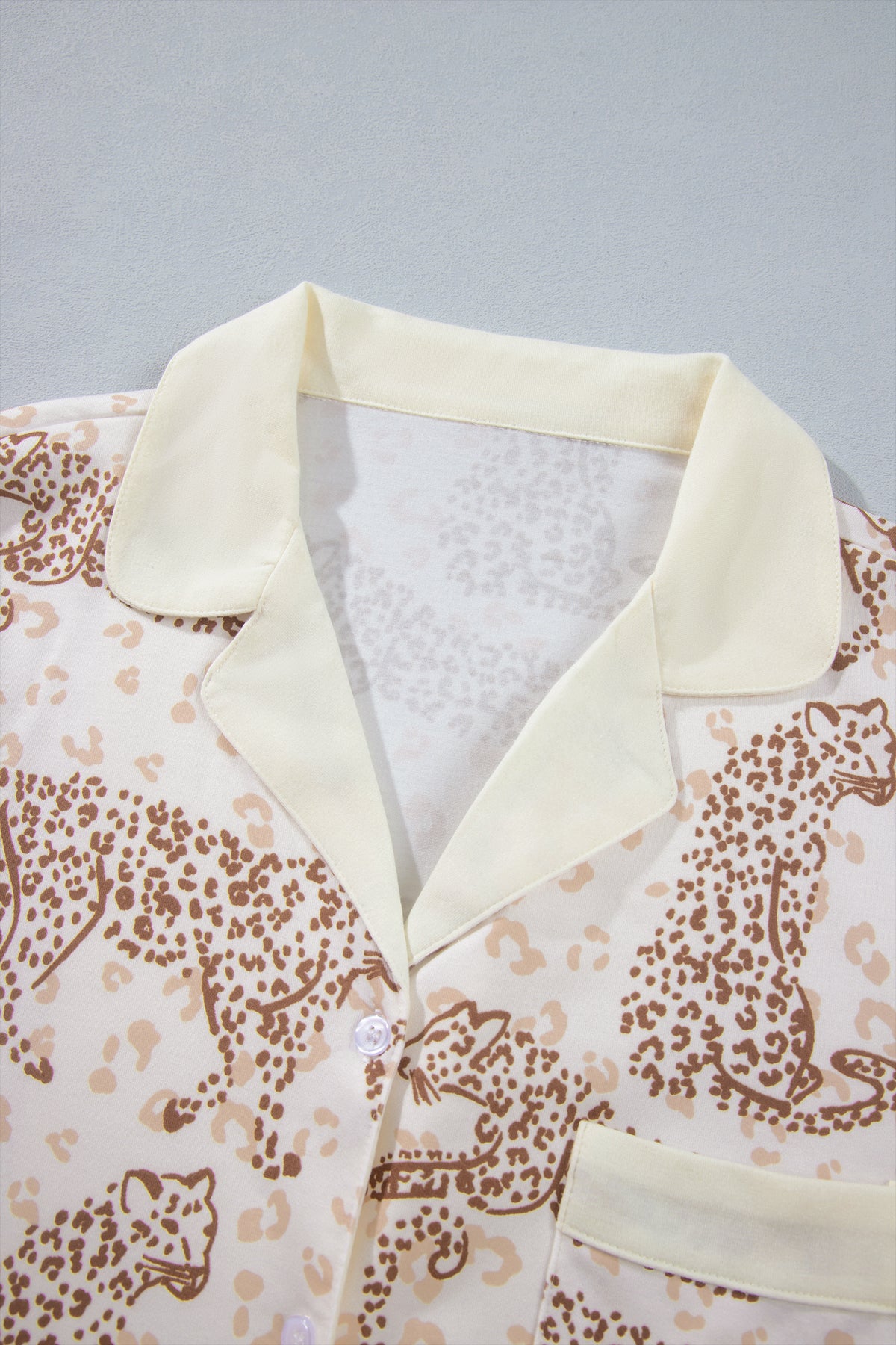 Yellow Leopard Print Colorblock Pocket Placket Long Sleeve Lounge Set-Loungewear & Sleepwear/Loungewear-[Adult]-[Female]-2022 Online Blue Zone Planet