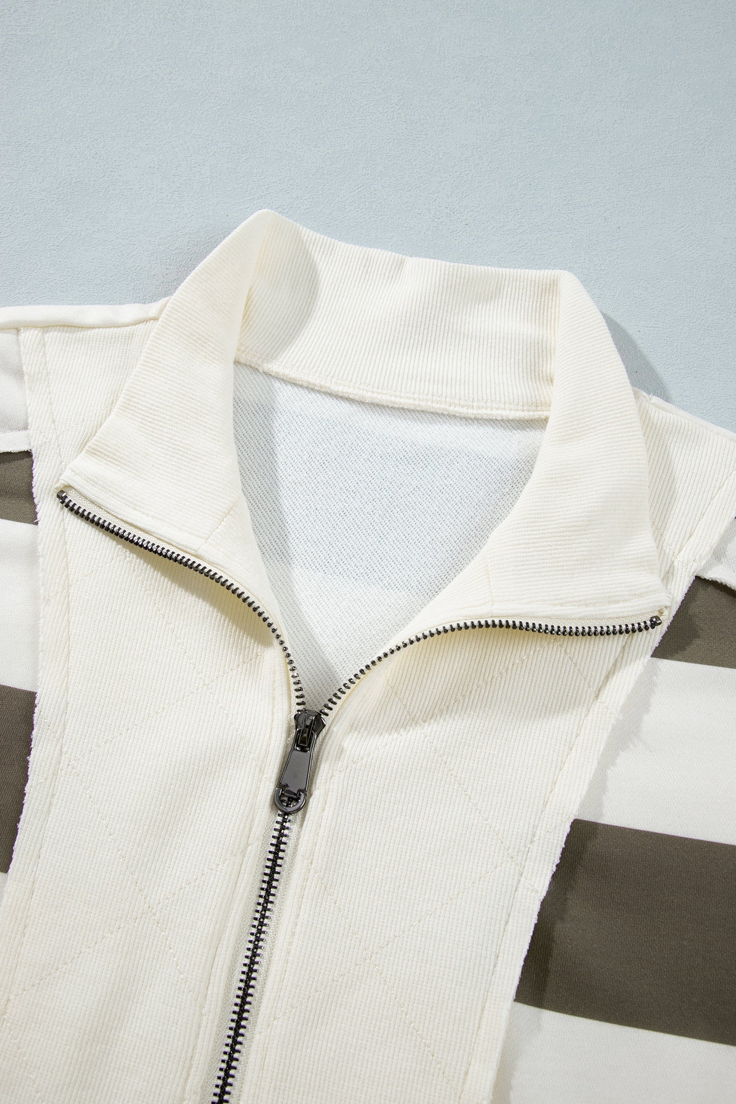 Green Stripe Plus Size Half Zipped Casual Sweatshirt-Plus Size/Plus Size Sweatshirts & Hoodies-[Adult]-[Female]-2022 Online Blue Zone Planet