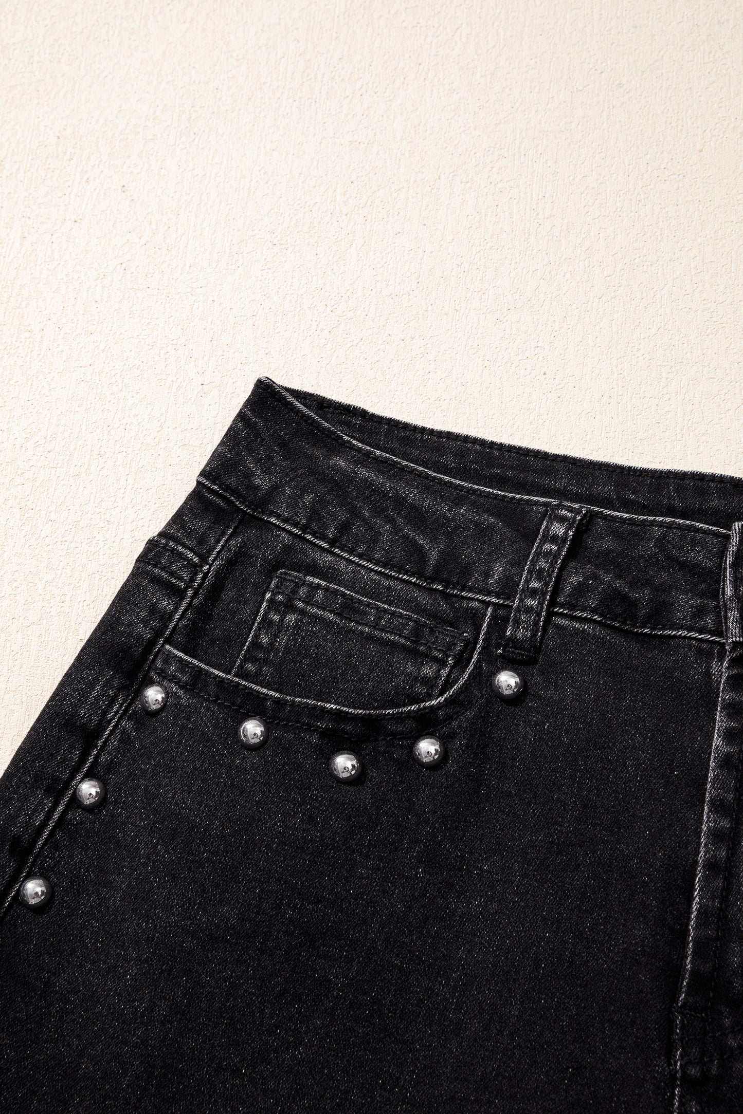 Black Studded Detail Straight Leg Casual Loose Jeans-Bottoms/Jeans-[Adult]-[Female]-2022 Online Blue Zone Planet