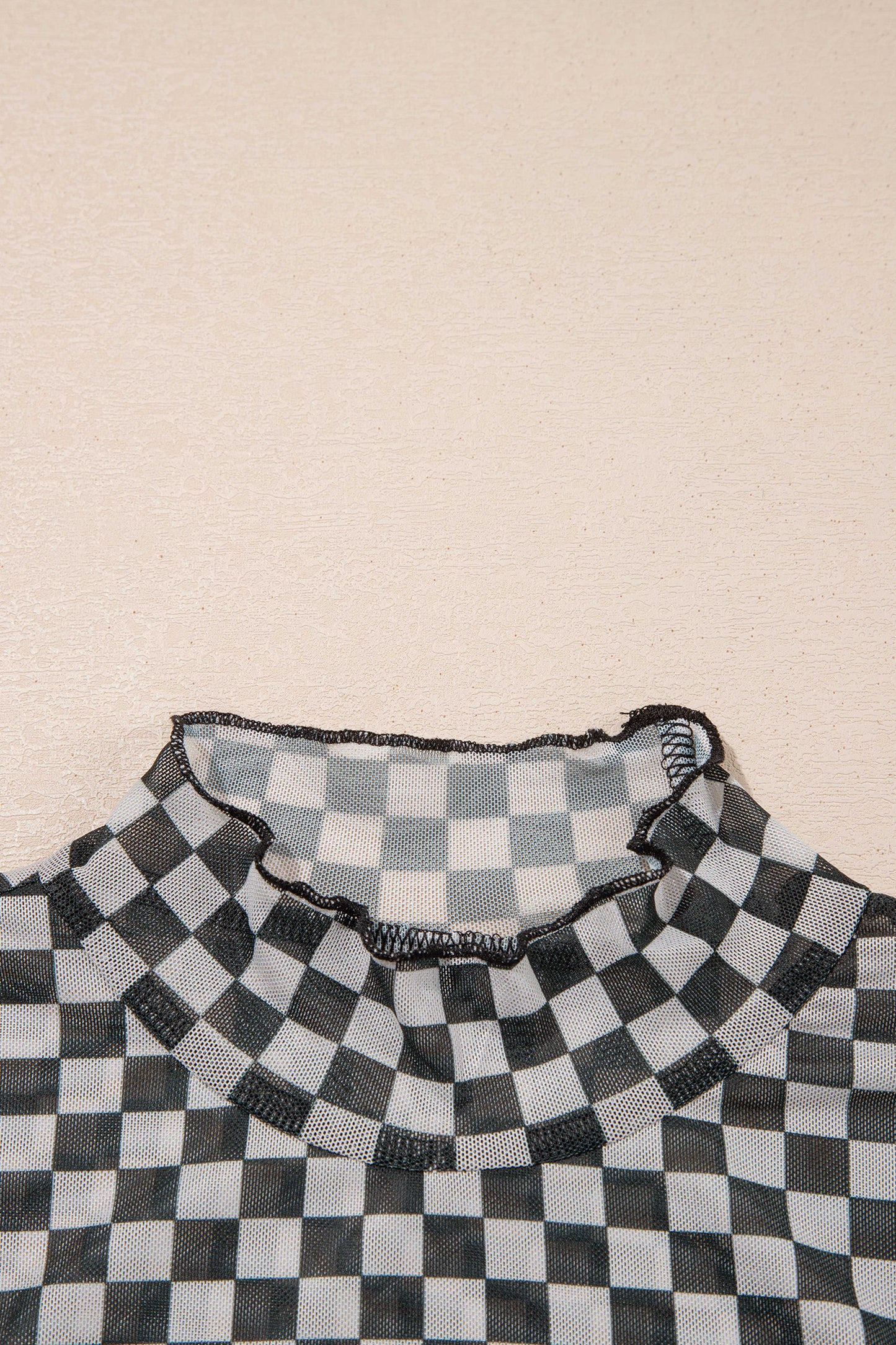 Black Plaid Stand Neck Long Sleeve Mesh Top-Tops/Long Sleeve Tops-[Adult]-[Female]-2022 Online Blue Zone Planet
