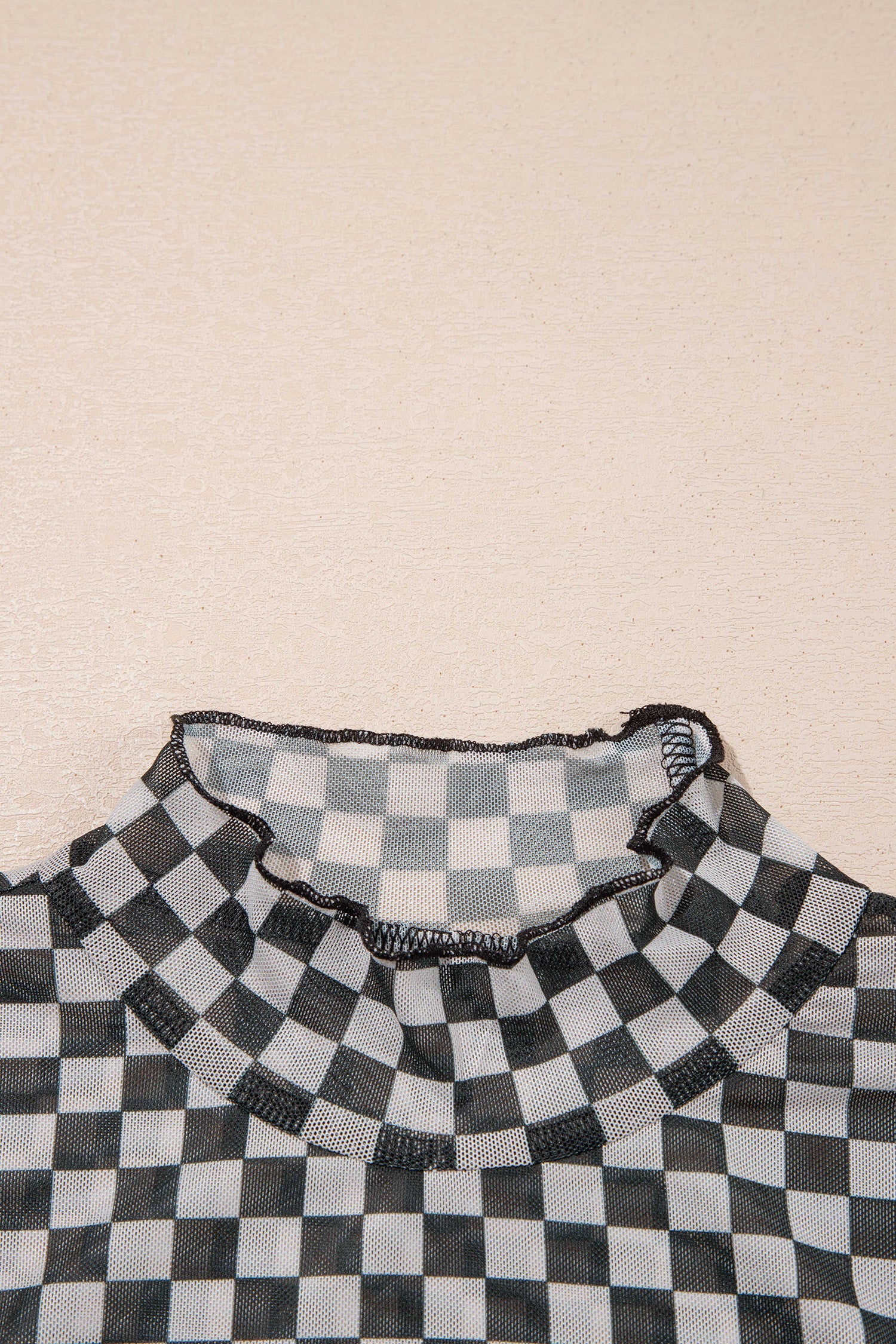 Black Plaid Stand Neck Long Sleeve Mesh Top-Tops/Long Sleeve Tops-[Adult]-[Female]-2022 Online Blue Zone Planet