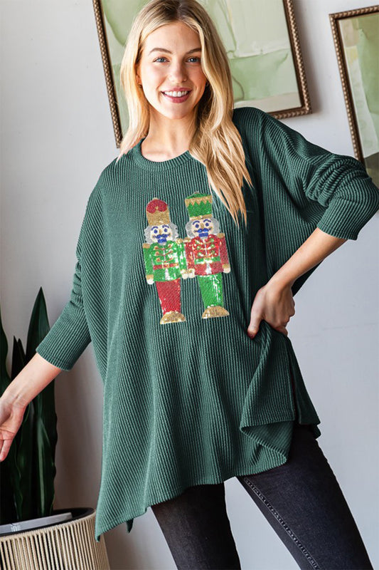 Heimish Sequin Nutcracker Long Sleeve Ribbed Top-TOPS / DRESSES-[Adult]-[Female]-Hunter Green-S-2022 Online Blue Zone Planet