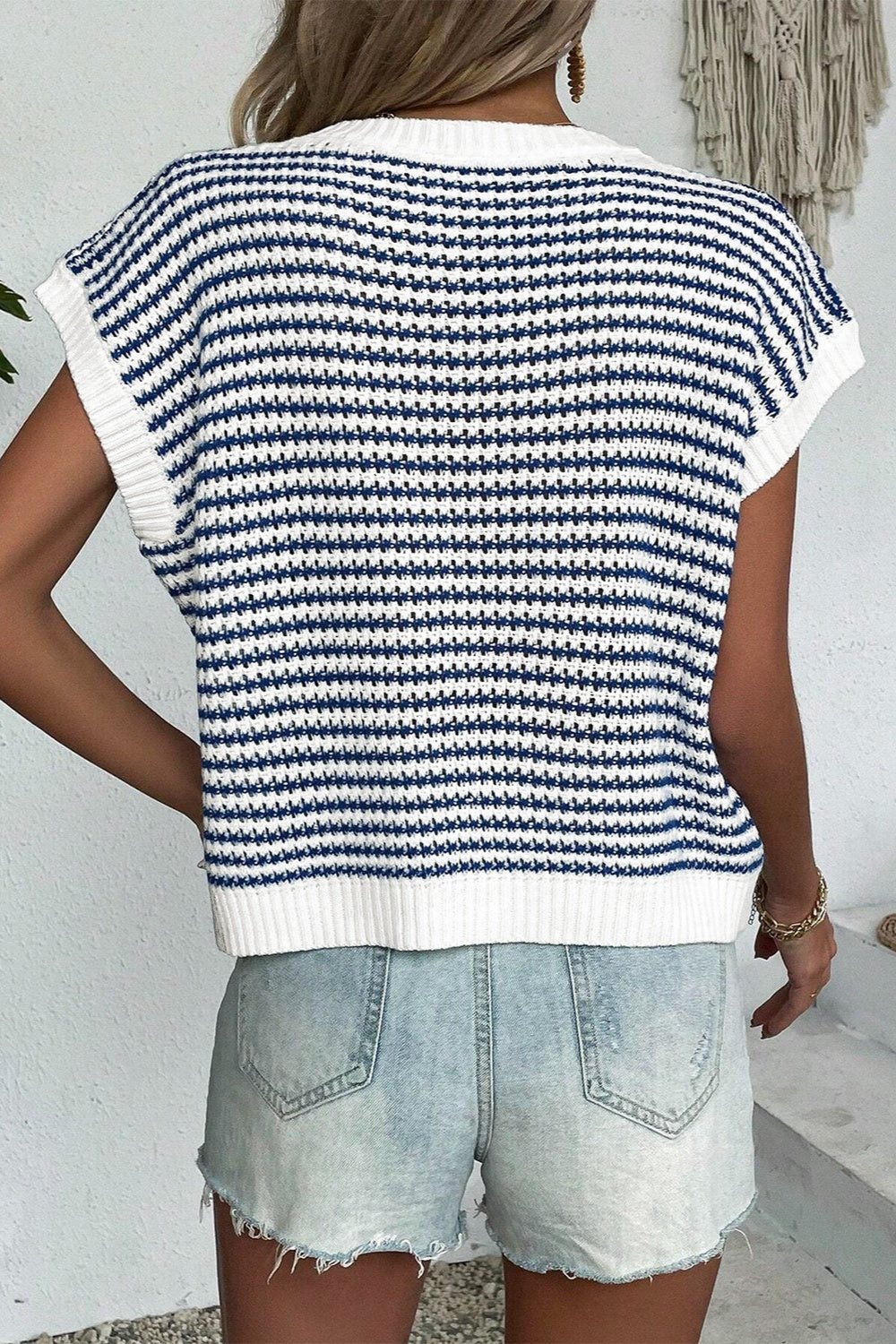 Striped Round Neck Sweater Vest-TOPS / DRESSES-[Adult]-[Female]-2022 Online Blue Zone Planet