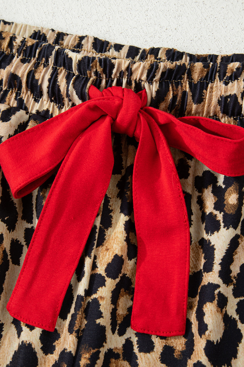 Racing Red Retro Plaid Leopard Print Patchwork Long Sleeve Shorts Pajama Set-Loungewear & Sleepwear/Sleepwear-[Adult]-[Female]-2022 Online Blue Zone Planet