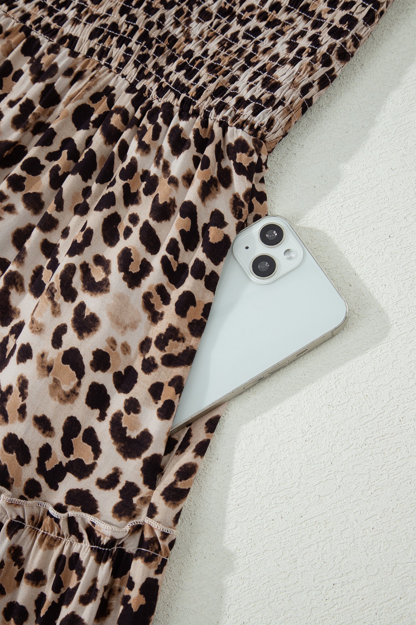 Brown Ruffled Straps Smocked Tiered Leopard Maxi Dress-TOPS / DRESSES-[Adult]-[Female]-2022 Online Blue Zone Planet