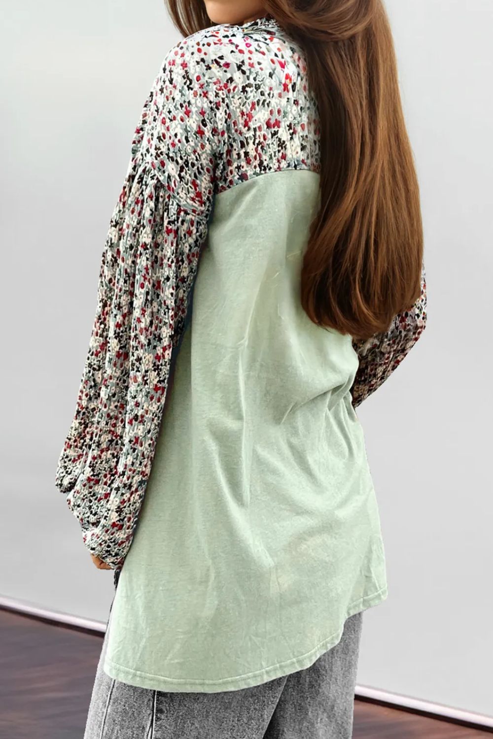 Printed Notched Long Sleeve Blouse-TOPS / DRESSES-[Adult]-[Female]-2022 Online Blue Zone Planet