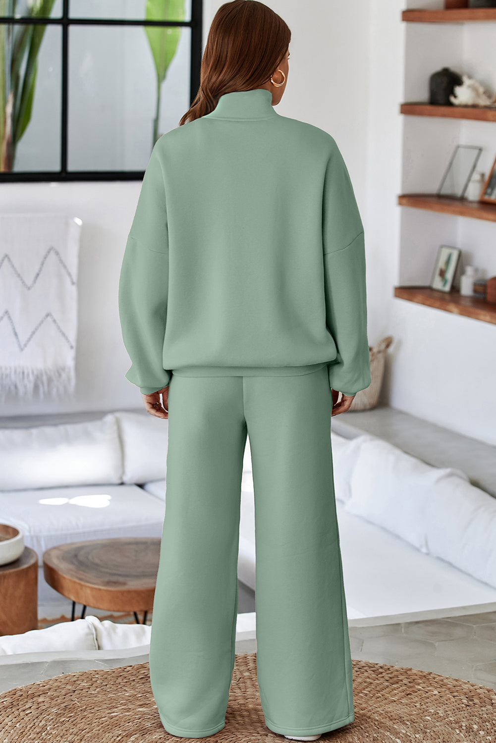 Clearly Aqua Drop Shoulder Zip Up Jacket Drawstring Pants Active 2pcs Set-Activewear/Activewear Sets-[Adult]-[Female]-2022 Online Blue Zone Planet