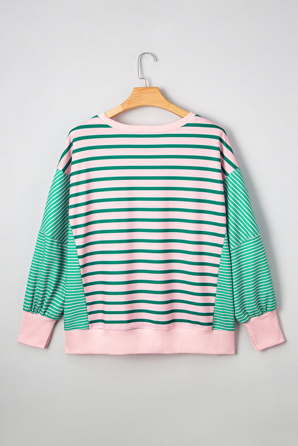 Green Stripe Color Block Exposed Seam Side Slit Plus Size Sweatshirt-Plus Size/Plus Size Sweatshirts & Hoodies-[Adult]-[Female]-2022 Online Blue Zone Planet