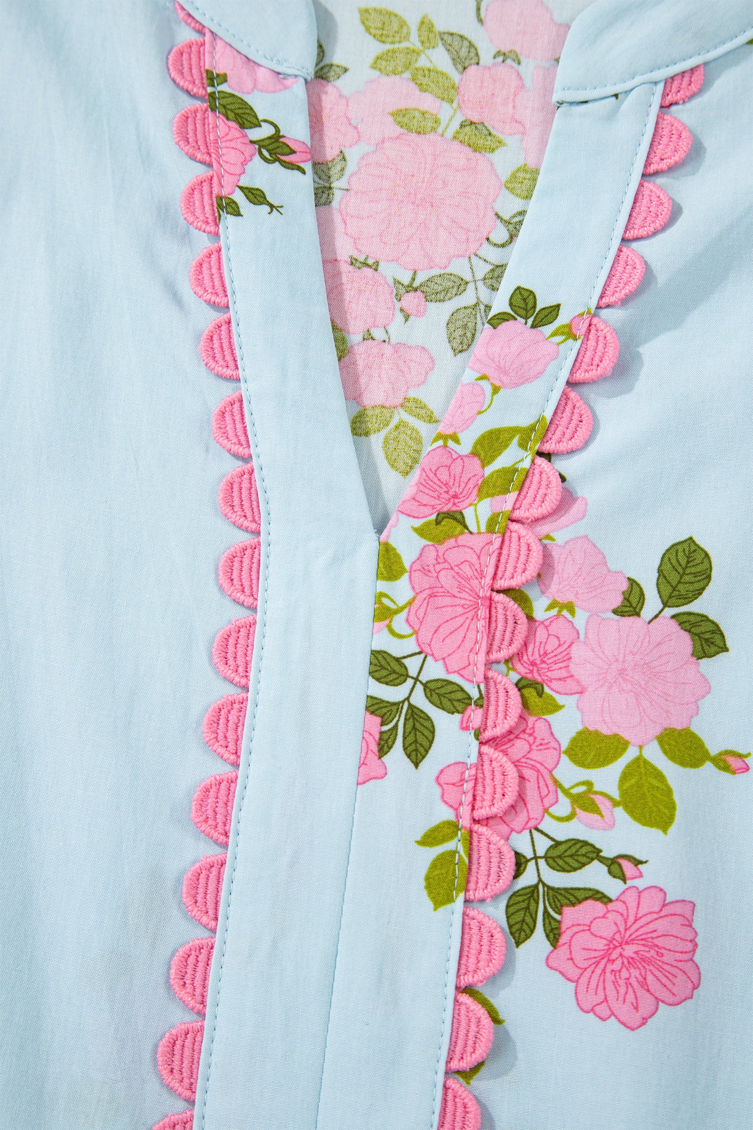 Sky Blue Notched Neck Flutter Short Sleeve Floral Print Maxi Dress-TOPS / DRESSES-[Adult]-[Female]-2022 Online Blue Zone Planet