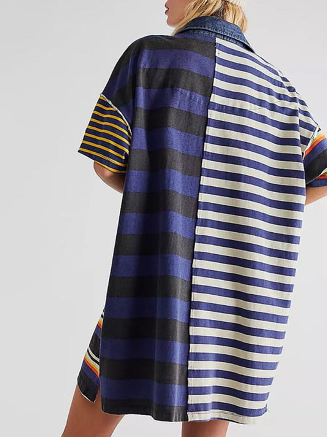 Blue Zone Planet | Exposed Seam Striped Half Sleeve Mini Dress-TOPS / DRESSES-[Adult]-[Female]-2022 Online Blue Zone Planet