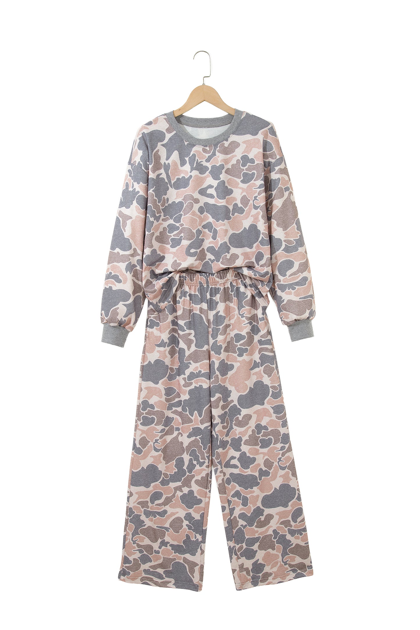 Multicolour Camouflage Print Long Sleeve Top Loose 2pcs Pants Set-Two Piece Sets/Pant Sets-[Adult]-[Female]-2022 Online Blue Zone Planet