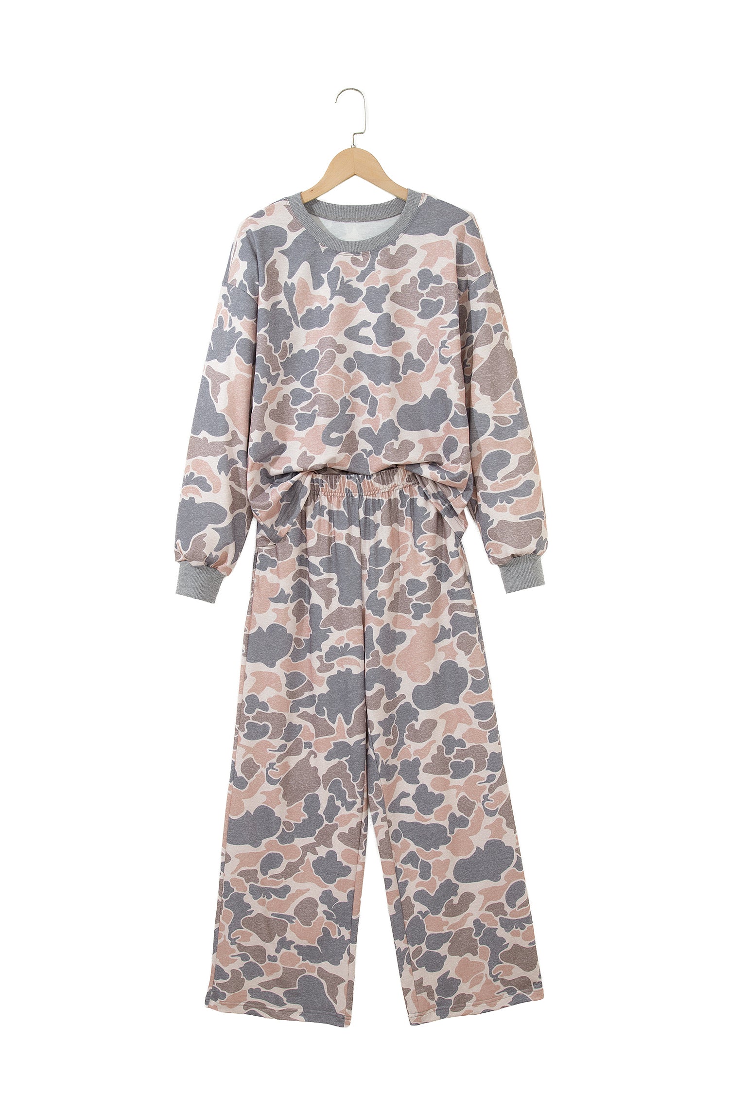 Multicolour Camouflage Print Long Sleeve Top Loose 2pcs Pants Set-Two Piece Sets/Pant Sets-[Adult]-[Female]-2022 Online Blue Zone Planet