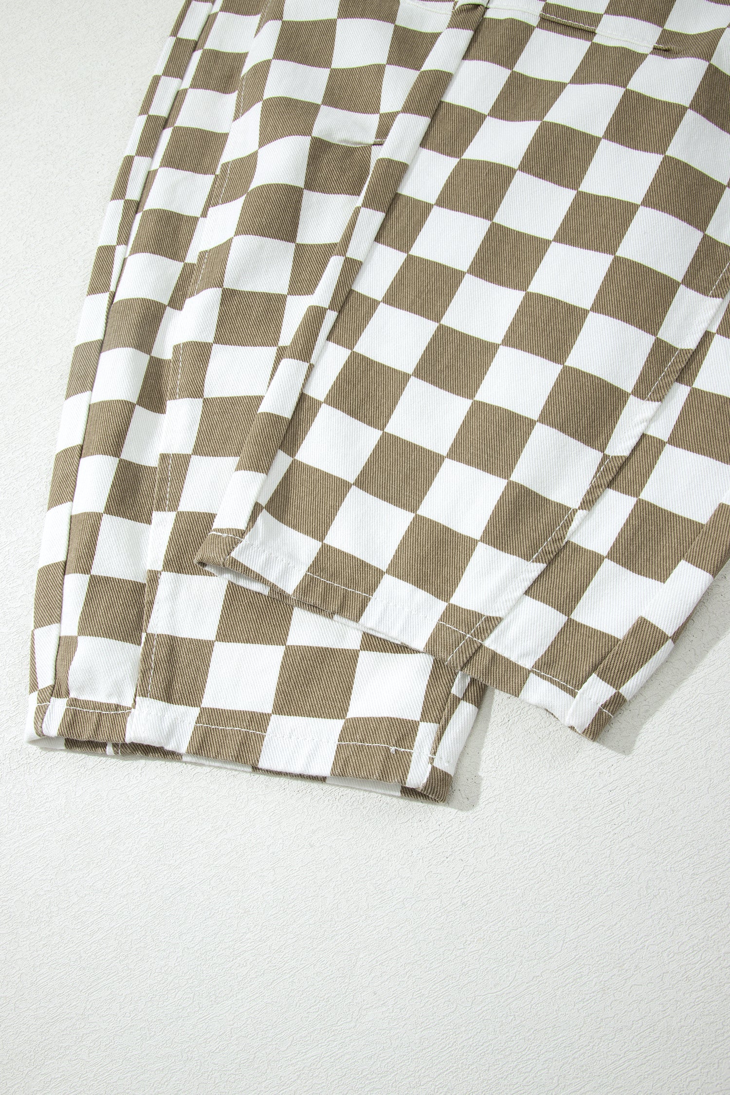White Checkered Print Denim Barrel Pants-Bottoms/Pants & Culotte-[Adult]-[Female]-2022 Online Blue Zone Planet