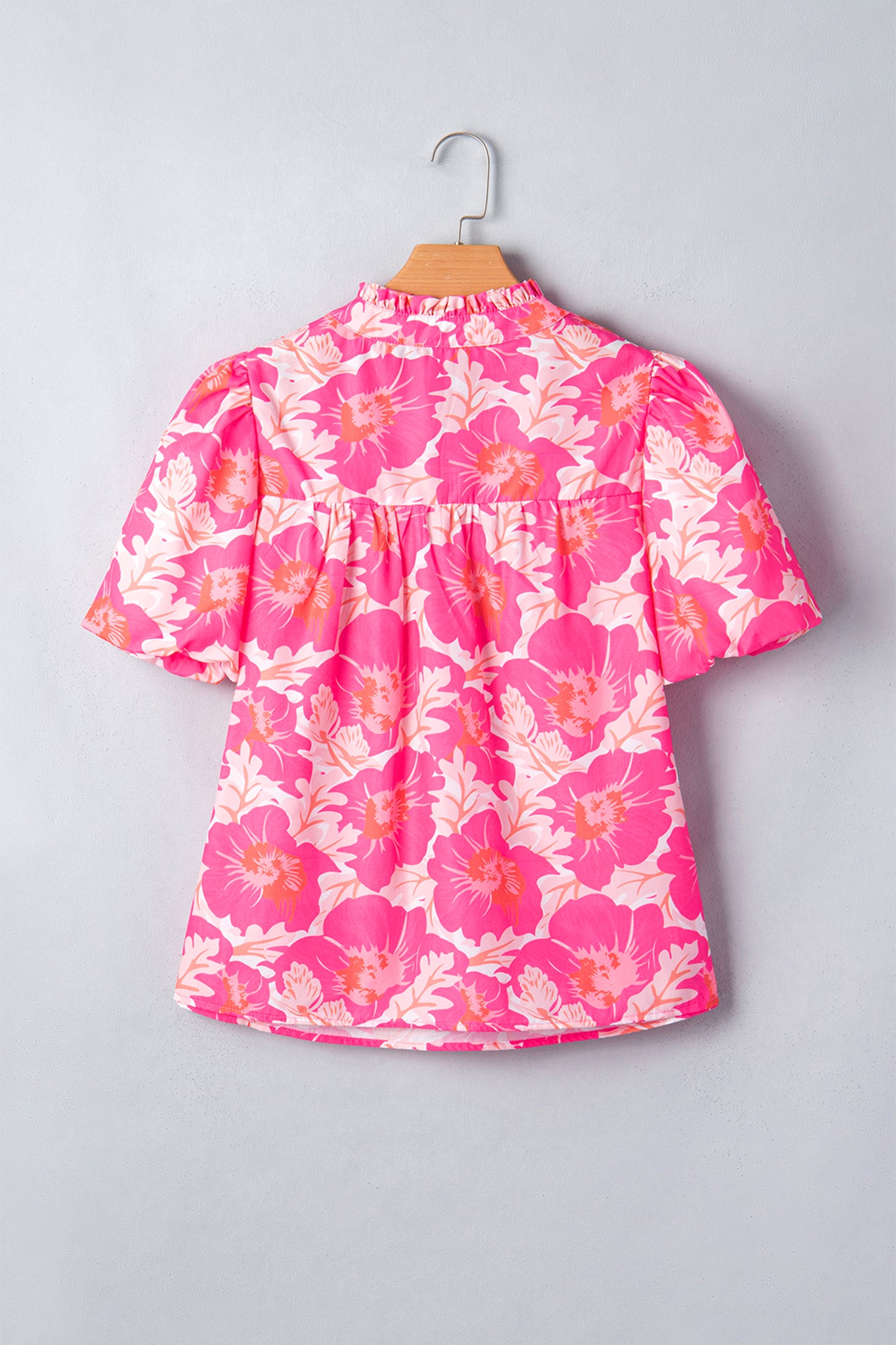 Pink Short Bubble Sleeve Summer Floral Blouse-Tops/Blouses & Shirts-[Adult]-[Female]-2022 Online Blue Zone Planet