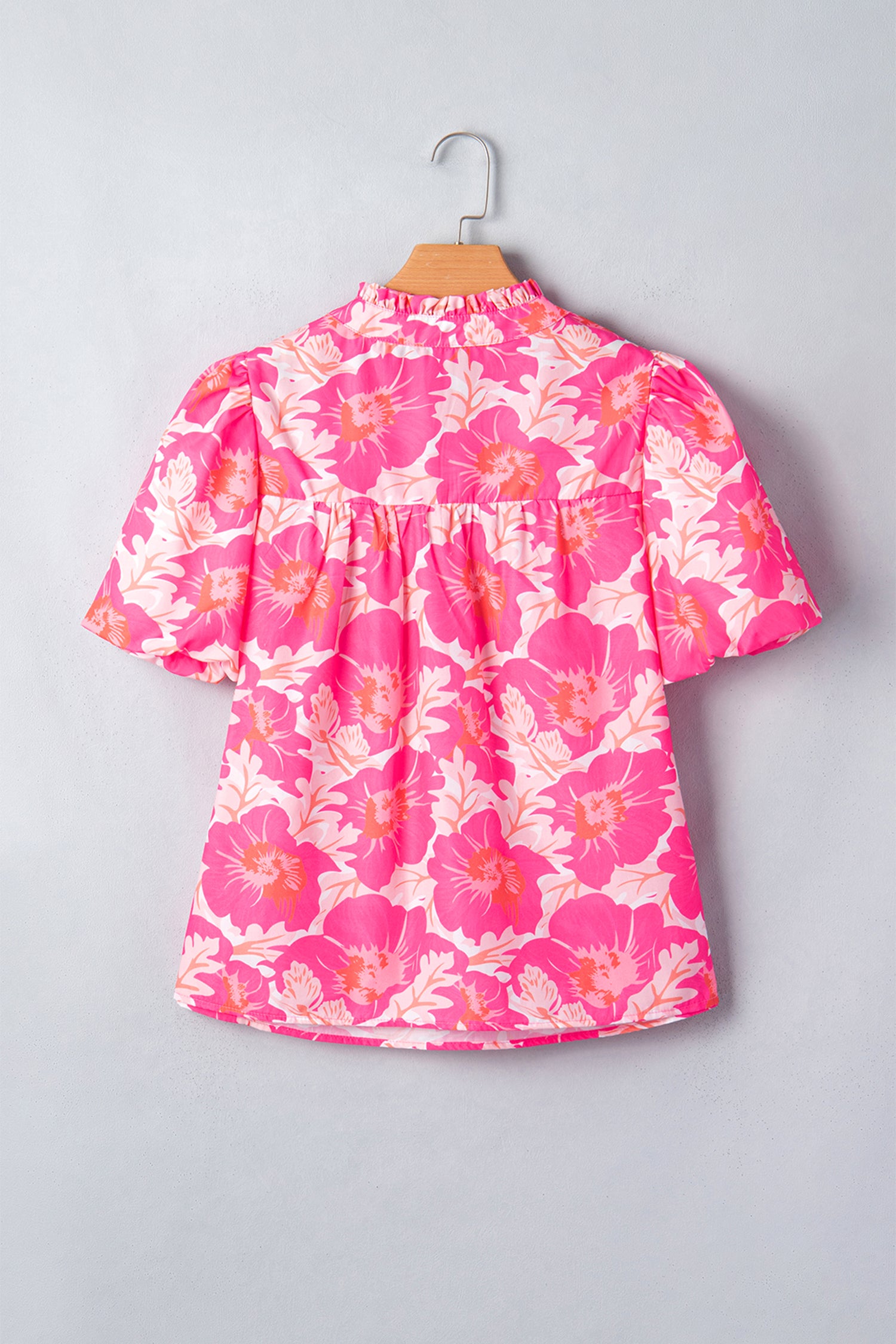 Pink Short Bubble Sleeve Summer Floral Blouse-Tops/Blouses & Shirts-[Adult]-[Female]-2022 Online Blue Zone Planet