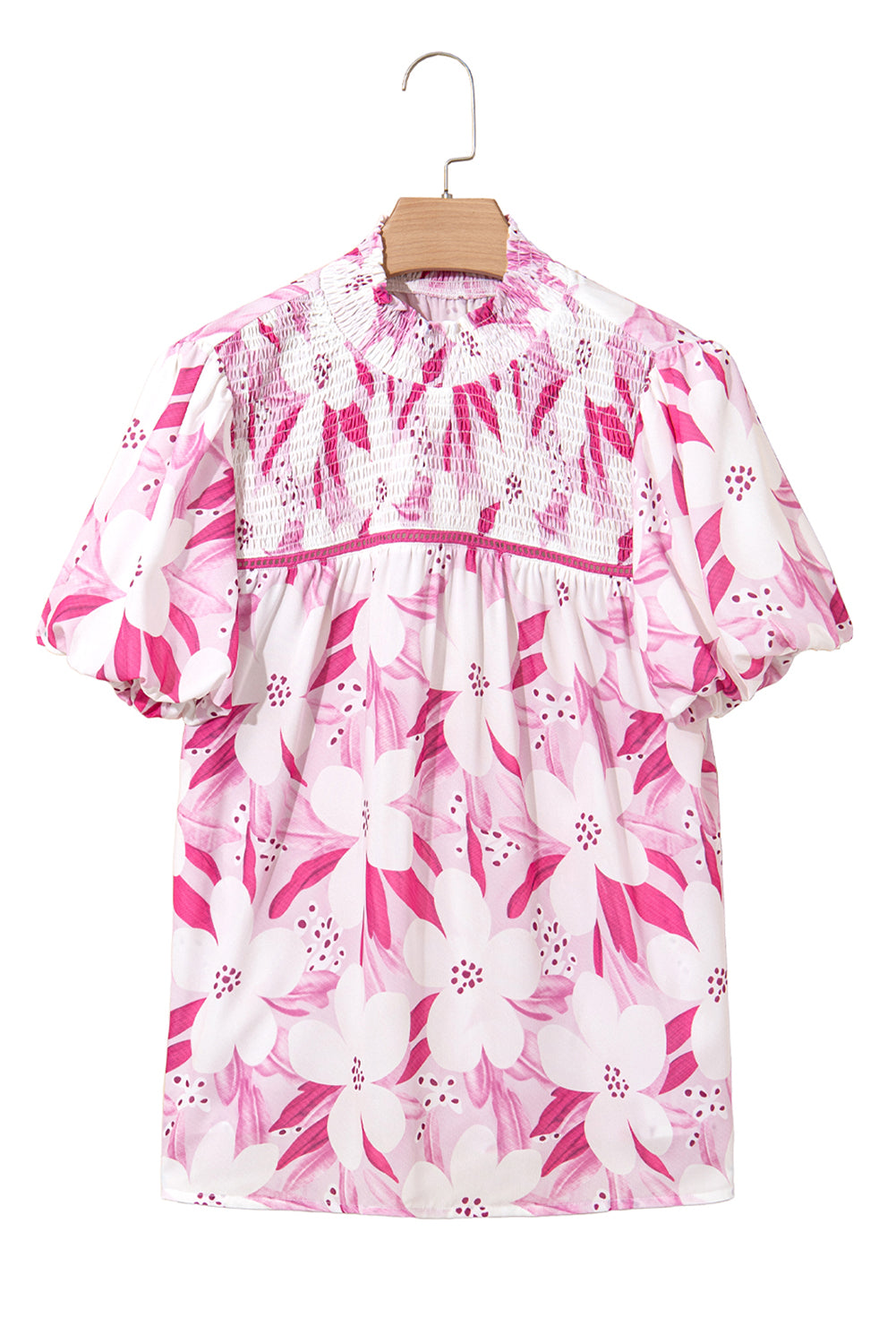 Rose Floral Frilled Collar Short Sleeve Blouse Top-Tops/Blouses & Shirts-[Adult]-[Female]-2022 Online Blue Zone Planet