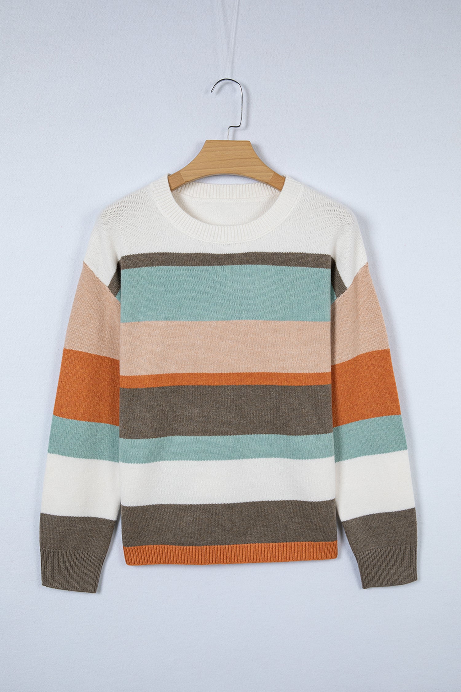 White Striped Color Block Knit Drop Shoulder Sweater-TOPS / DRESSES-[Adult]-[Female]-2022 Online Blue Zone Planet