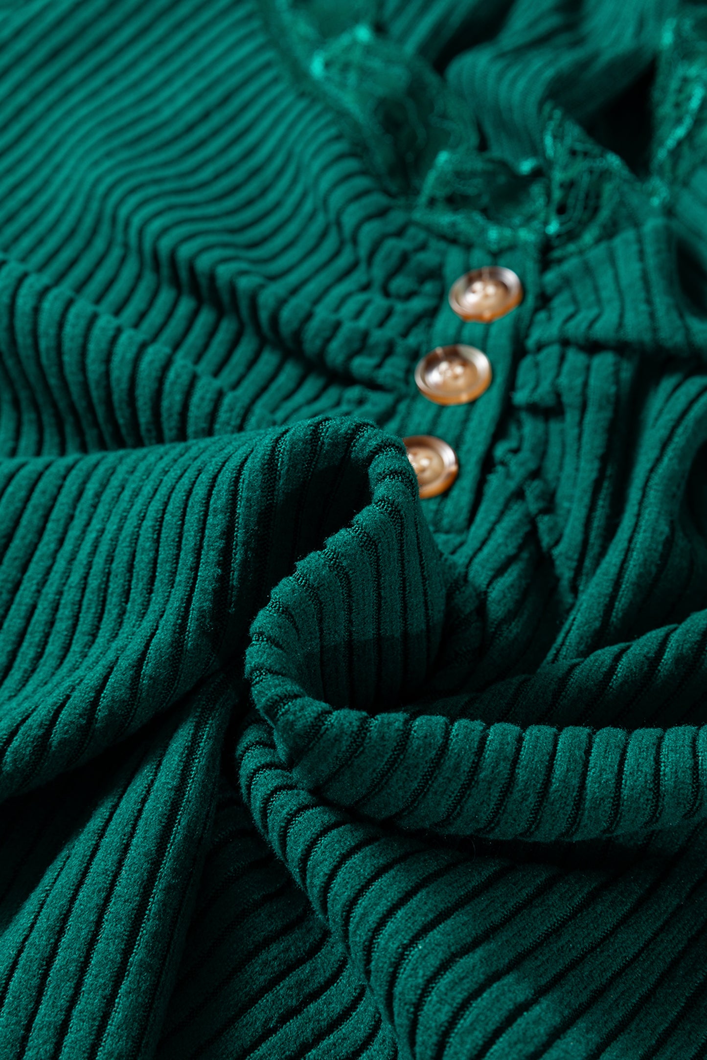 Skobeloff Lace Neckline Button Decor Lettuce Edge Long Sleeve Ribbed Top-Tops/Long Sleeve Tops-[Adult]-[Female]-2022 Online Blue Zone Planet