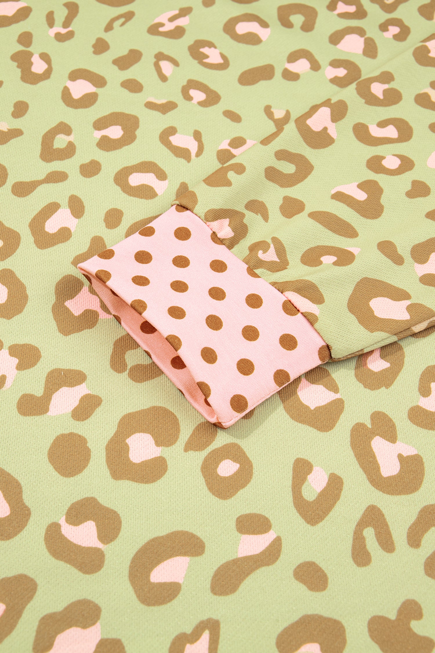 Pink Leopard Polka Dot Colorblock Trim Long Sleeve Top-Tops/Long Sleeve Tops-[Adult]-[Female]-2022 Online Blue Zone Planet