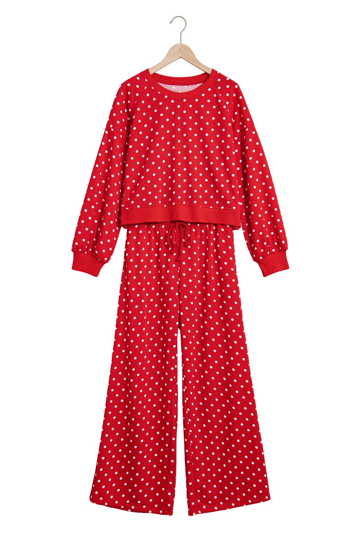 Brown Polka Dot Drawstring Wide Leg Long Sleeve Top Pant Set-Two Piece Sets/Pant Sets-[Adult]-[Female]-2022 Online Blue Zone Planet