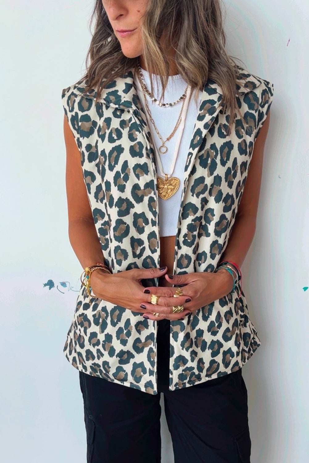 Brown Leopard Open Front Jacket Vest-Outerwear/Vests-[Adult]-[Female]-2022 Online Blue Zone Planet