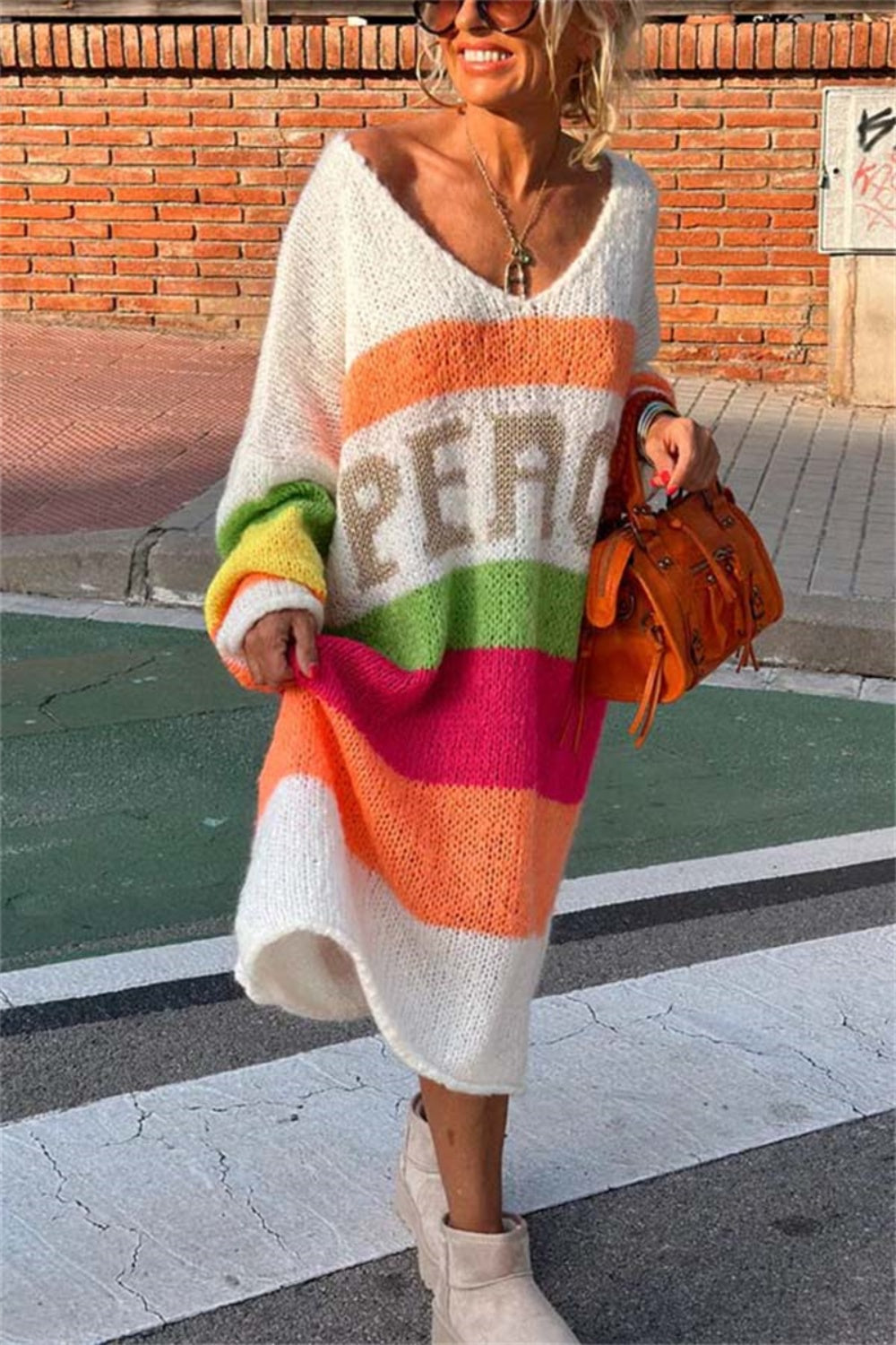 Zone Planet | Color Block V-Neck Long Sleeve Sweater Dress Zone Planet | Color Block V-Neck Long Sleeve Sweater Dress