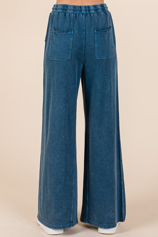 Blue Zone Planet | Mittoshop Mineral Wash French Terry Drawstring Wide Leg Pants-BOTTOMS SIZES SMALL MEDIUM LARGE-[Adult]-[Female]-2022 Online Blue Zone Planet