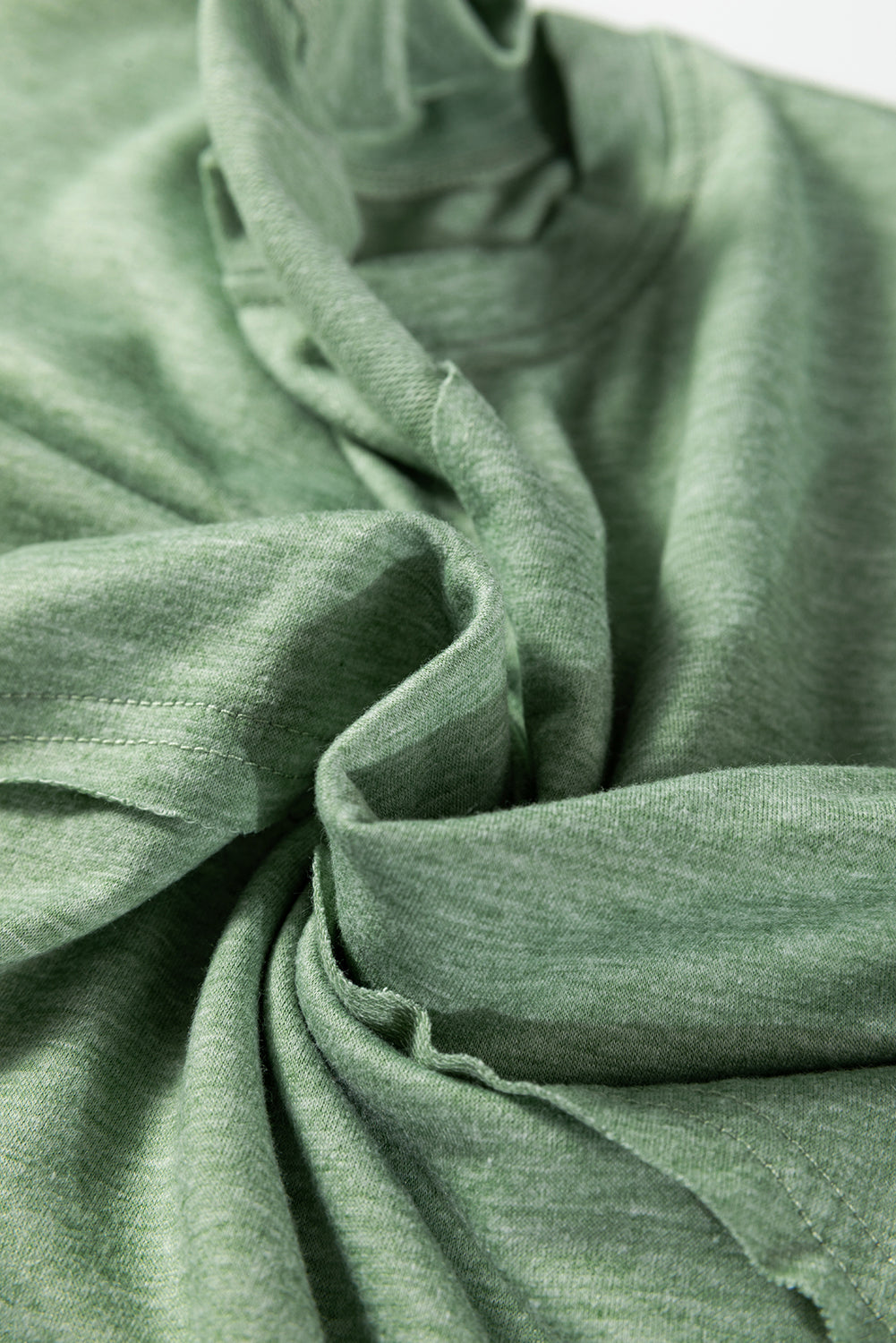 Smoke Green Notched Neck Terry Raw Hem Long Sleeve Top-Tops/Long Sleeve Tops-[Adult]-[Female]-2022 Online Blue Zone Planet