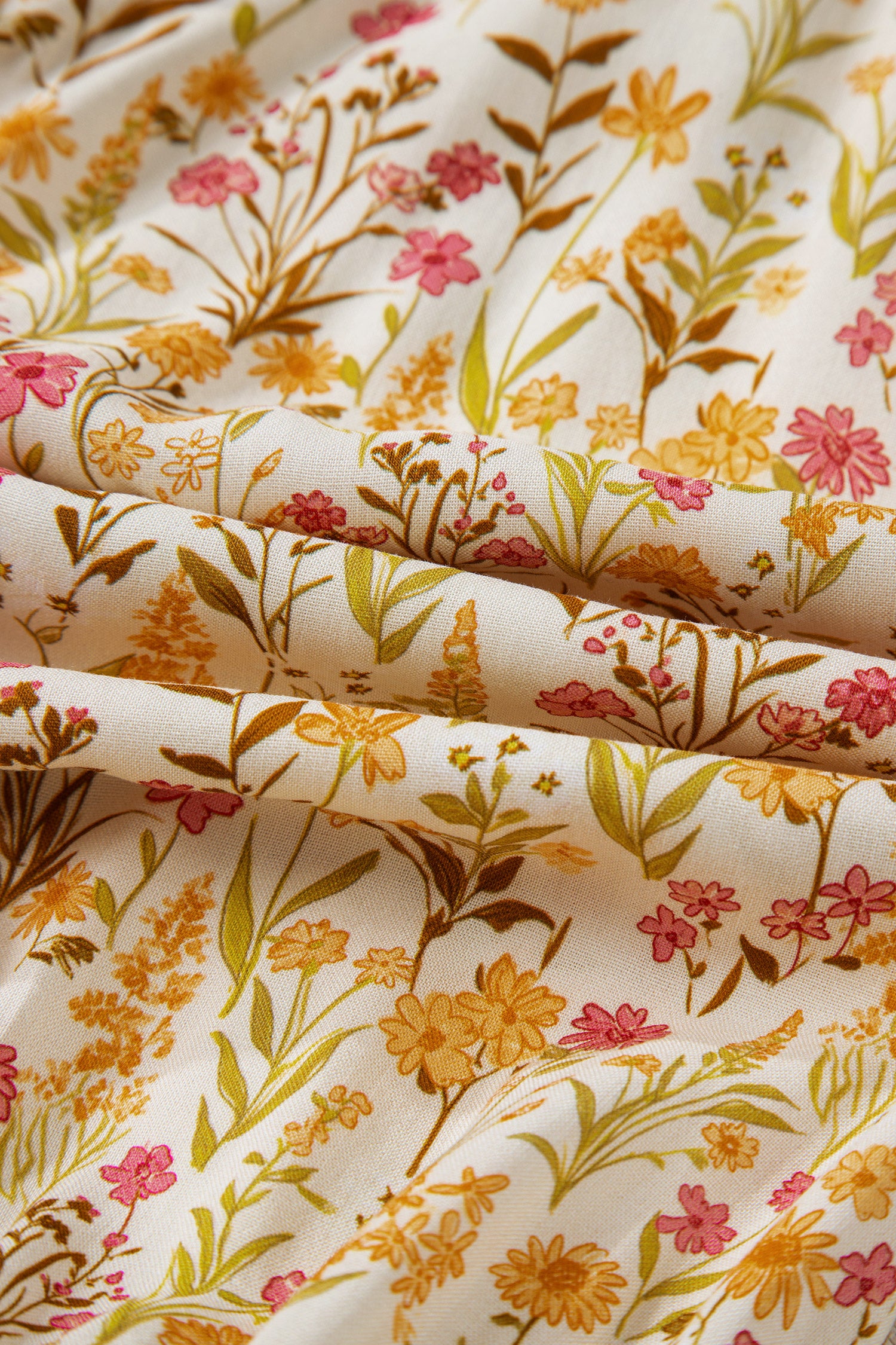 Yellow Floral Print Frilly Trim Smocked Cuff Long Sleeve Loose Shirt Dress-TOPS / DRESSES-[Adult]-[Female]-2022 Online Blue Zone Planet