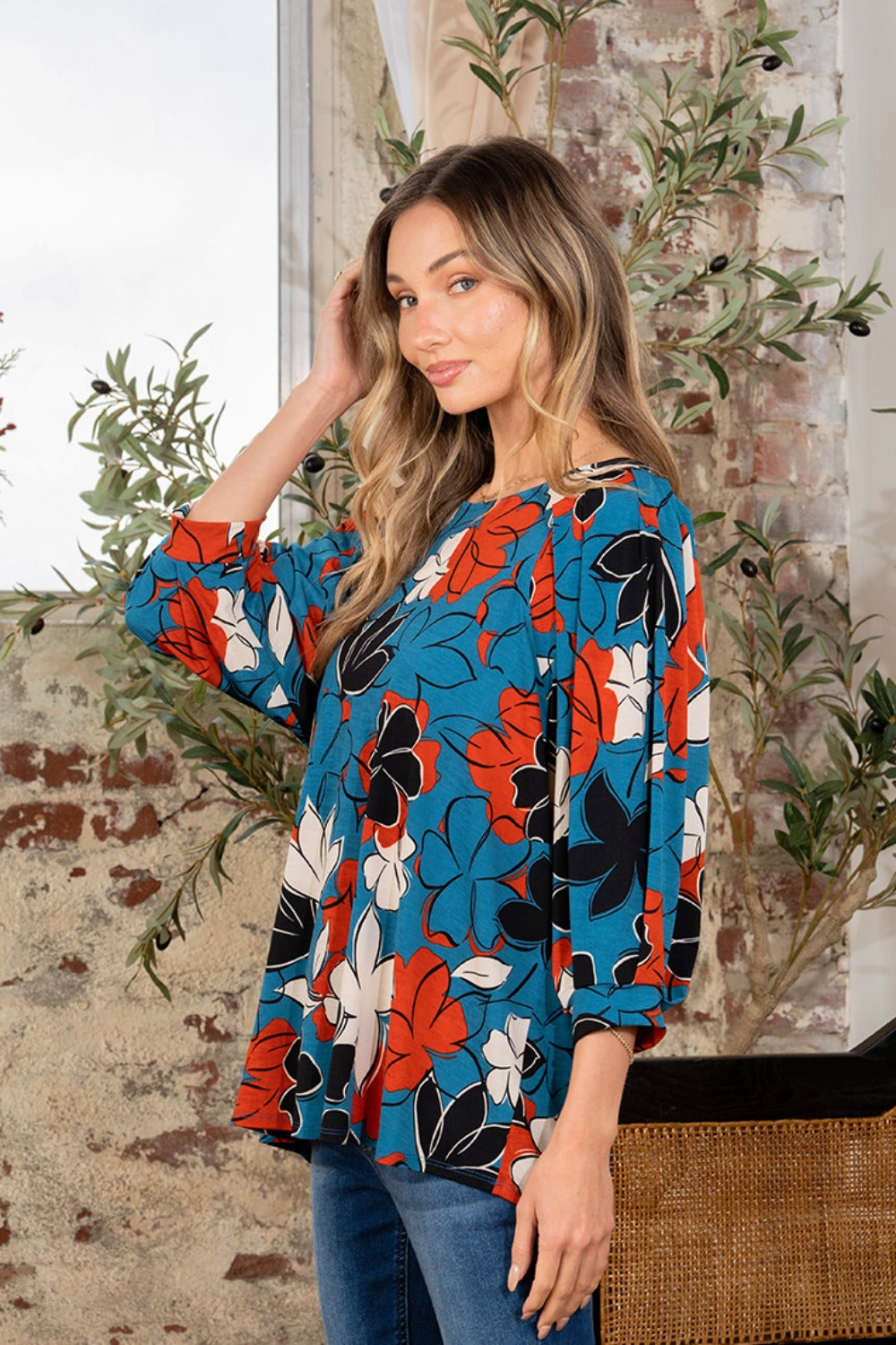 Sew In Love Full Size Printed Boat Neck Blouse-TOPS / DRESSES-[Adult]-[Female]-2022 Online Blue Zone Planet