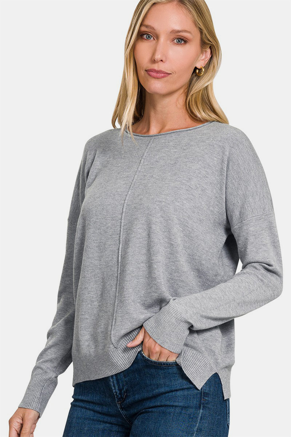 Blue Zone Planet | Zenana Front Seam Round Neck Sweater-TOPS / DRESSES-[Adult]-[Female]-2022 Online Blue Zone Planet