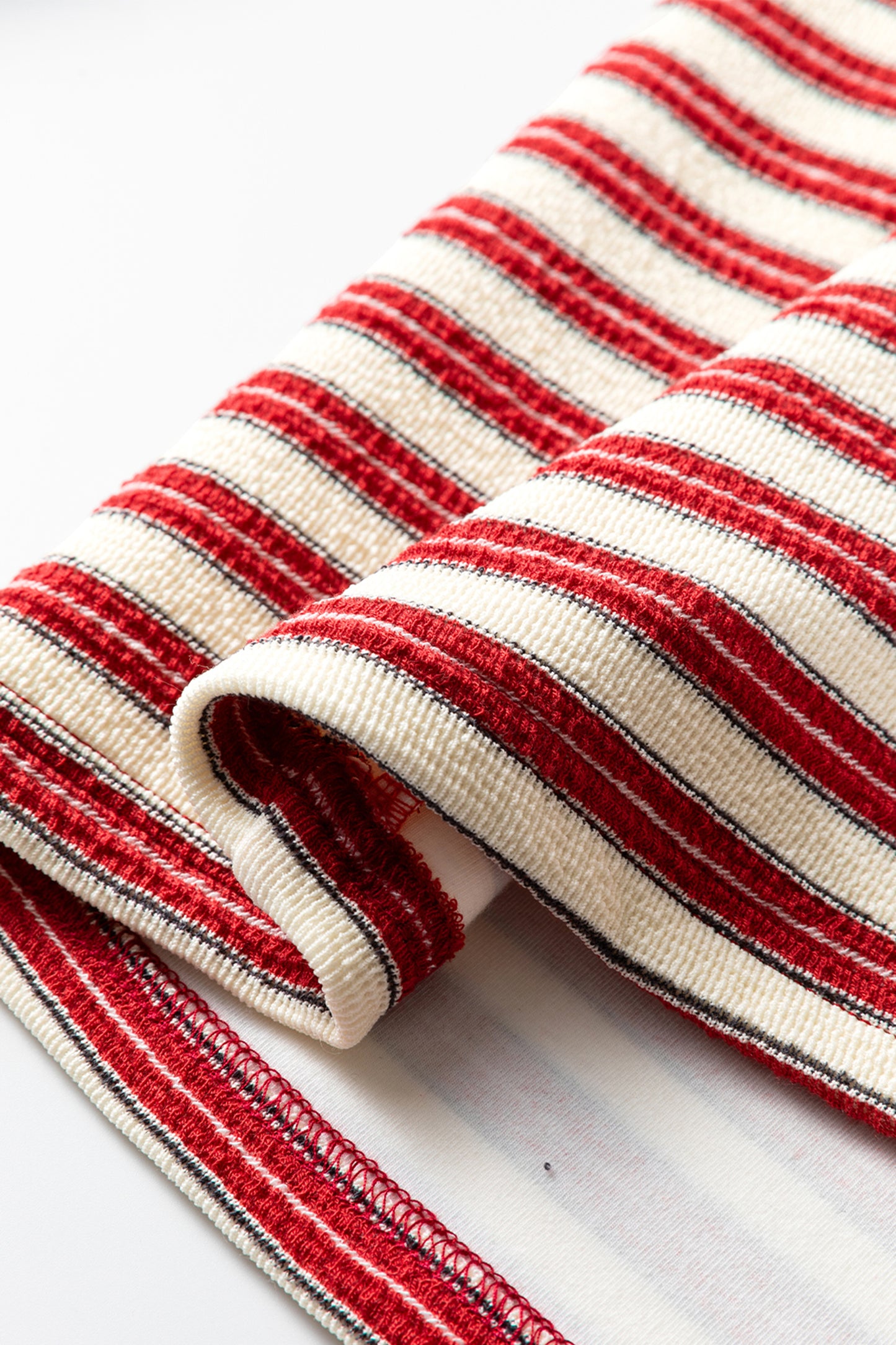 Racing Red Striped Print Contrast Collar Zip V Neck Long Sleeve Top-Tops/Long Sleeve Tops-[Adult]-[Female]-2022 Online Blue Zone Planet