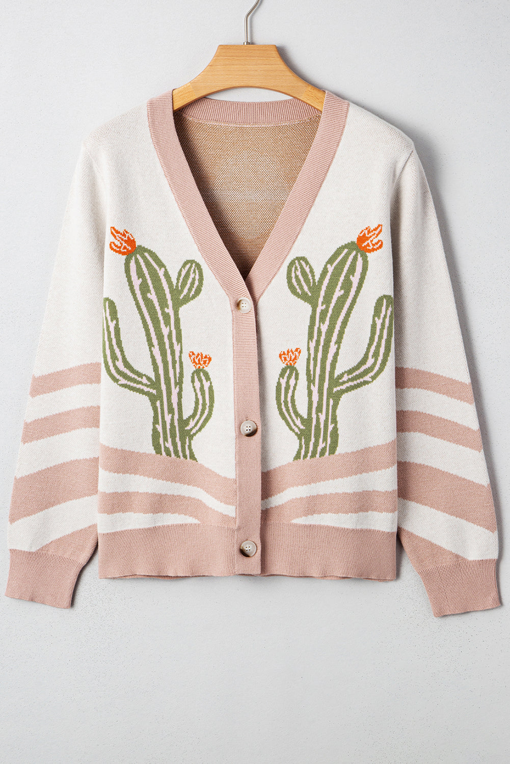 Apricot Desert Cactus Buttoned Front Sweater Cardigan-Sweaters & Cardigans/Cardigans-[Adult]-[Female]-Apricot-S-2022 Online Blue Zone Planet