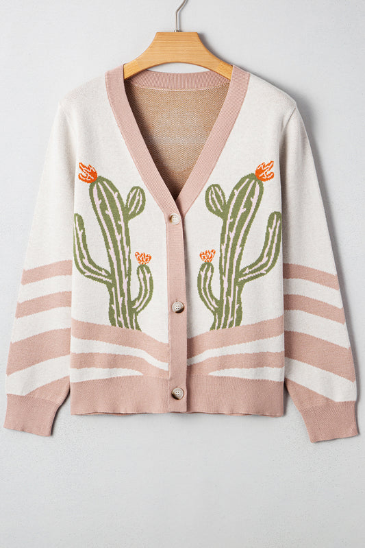 Apricot Desert Cactus Buttoned Front Sweater Cardigan-Sweaters & Cardigans/Cardigans-[Adult]-[Female]-Apricot-S-2022 Online Blue Zone Planet