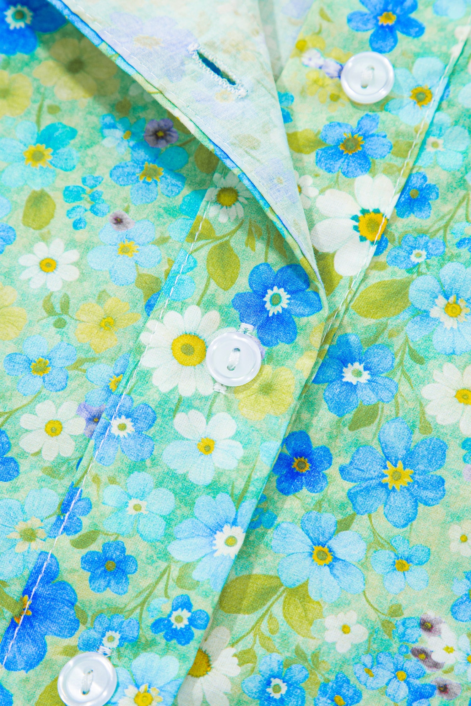 Green Floral Painting Print Striped Patchwork Flutter Sleeve V Neck Blouse-Tops/Blouses & Shirts-[Adult]-[Female]-2022 Online Blue Zone Planet