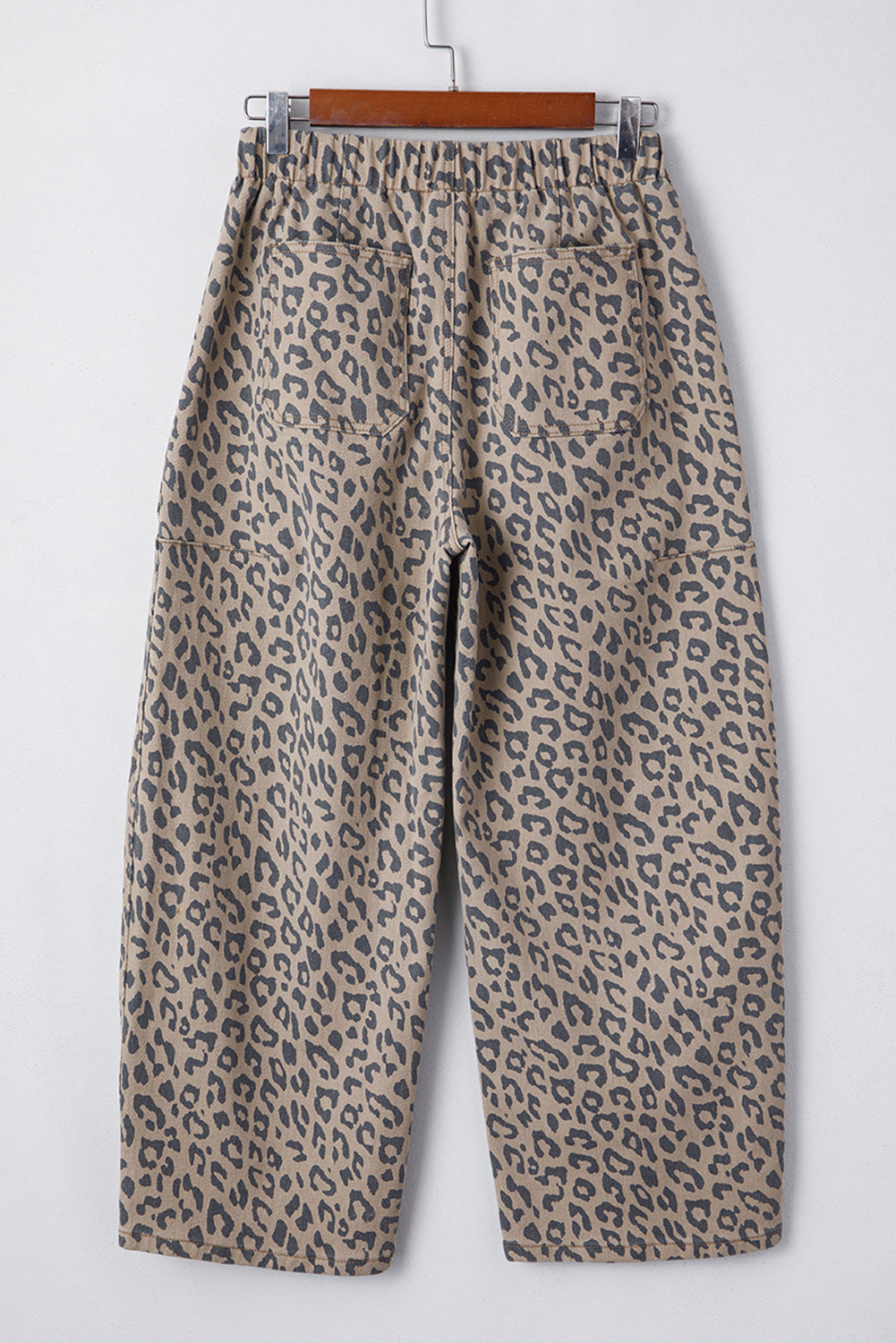 Blue Zone Planet | Khaki Leopard Printed Drawstring Waist Pocketed Wide Leg Jeans-Bottoms/Jeans-[Adult]-[Female]-2022 Online Blue Zone Planet