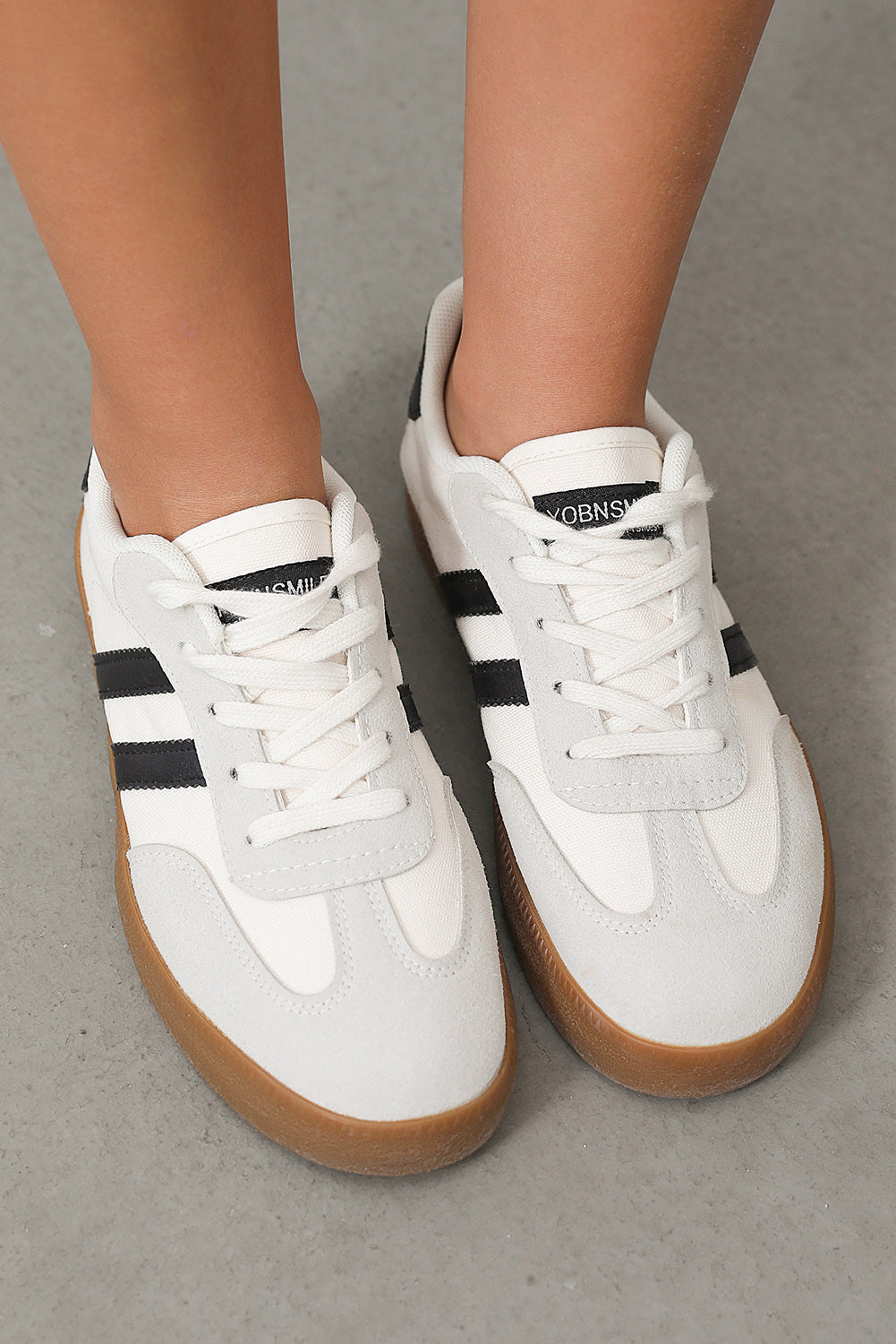 White Striped Lace-up Flat Sneakers-Shoes & Bags/Womens Shoes-[Adult]-[Female]-2022 Online Blue Zone Planet