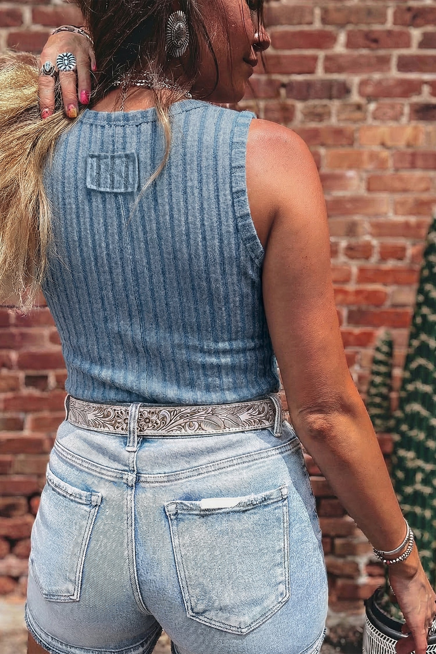Bonbon Slim Ribbed Mineral Wash Tank Top-Tops/Tank Tops-[Adult]-[Female]-2022 Online Blue Zone Planet