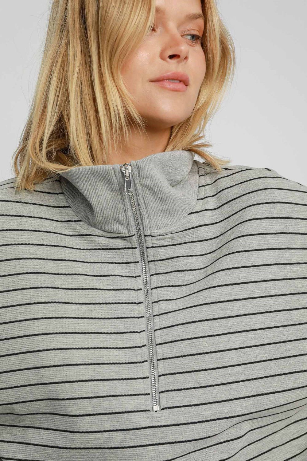 Umgee Striped Half Zip Short Sleeve Sweatshirt-TOPS / DRESSES-[Adult]-[Female]-2022 Online Blue Zone Planet