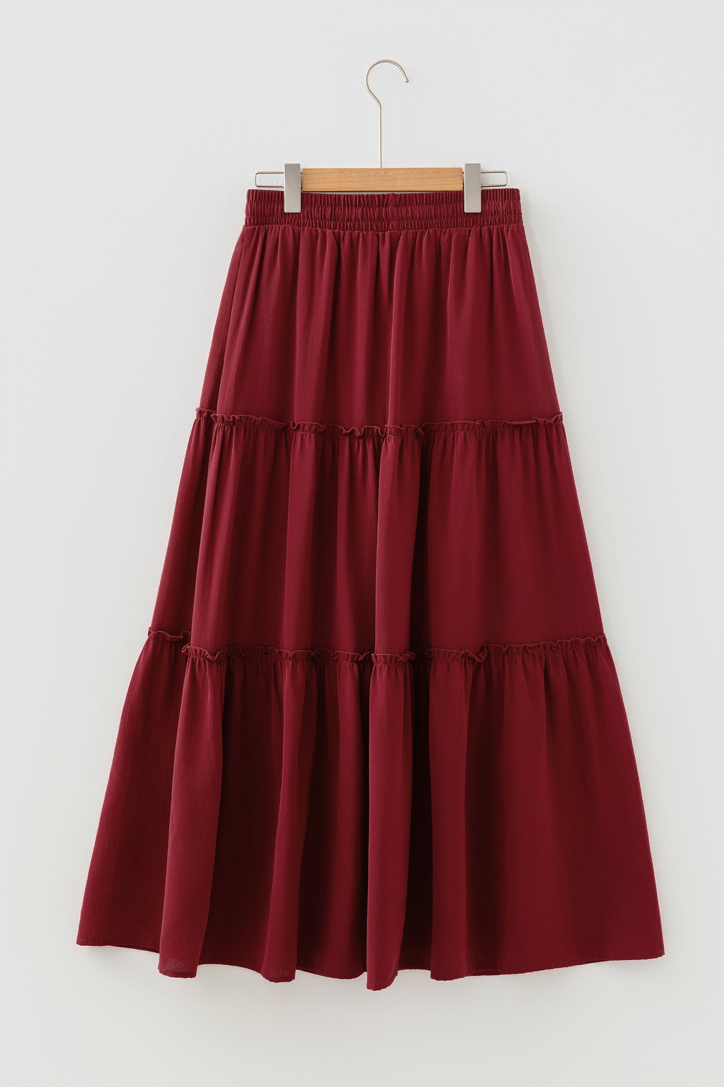 Fiery Red Black Frill Tiered Drawstring Waist Maxi Skirt-Bottoms/Skirts & Petticoat-[Adult]-[Female]-2022 Online Blue Zone Planet