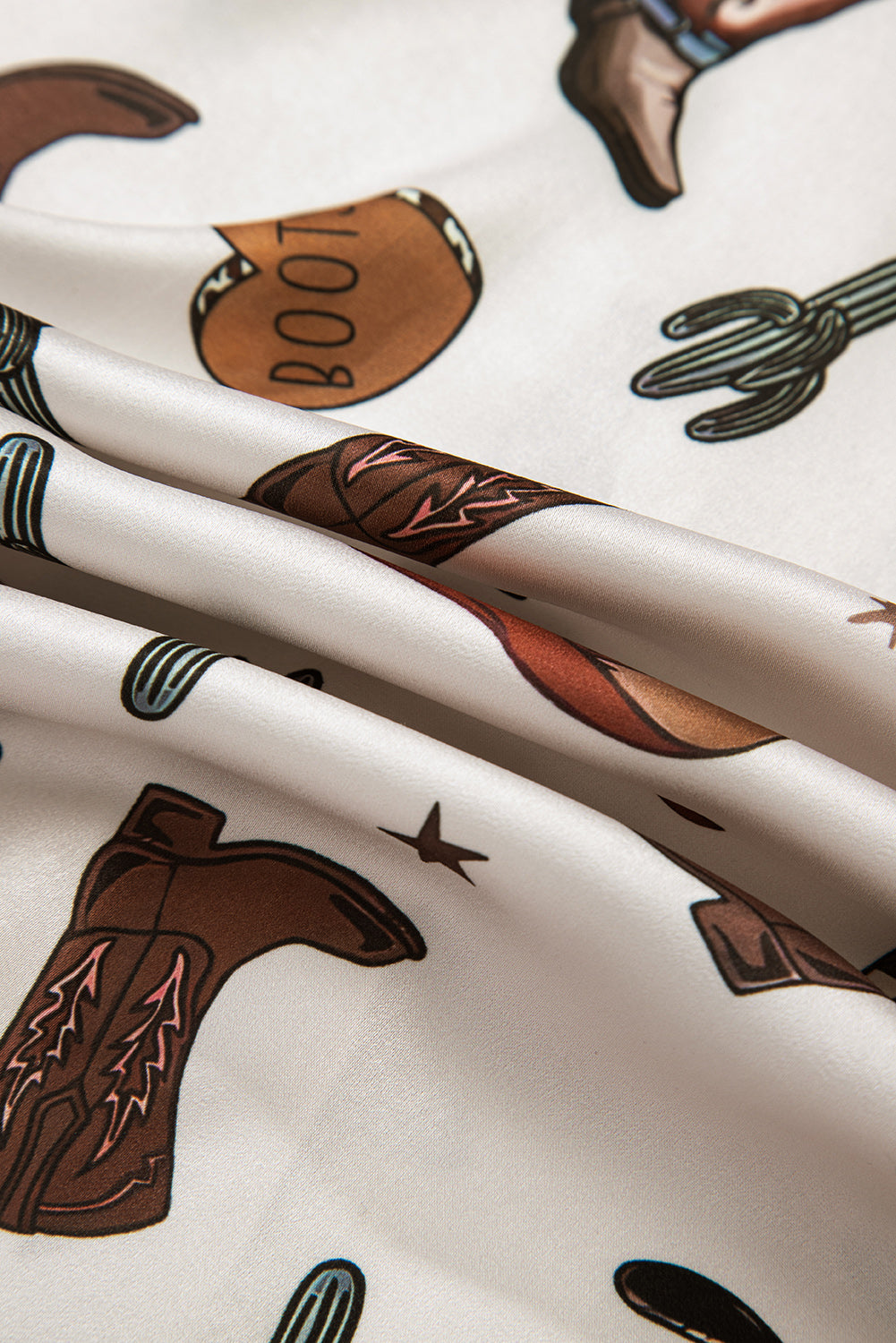 White Western Fashion Print Button Up Casual Shirt-Tops/Blouses & Shirts-[Adult]-[Female]-2022 Online Blue Zone Planet