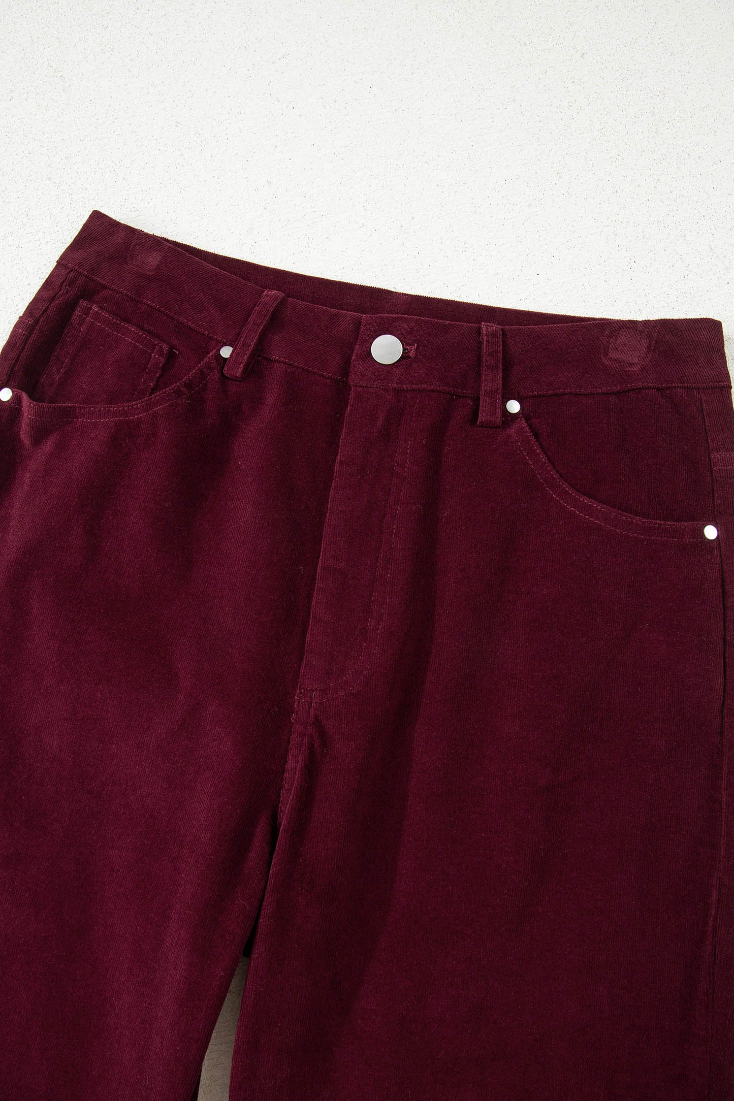 Burgundy Corduroy Solid Color High Waist Wide Leg Pants-Bottoms/Pants & Culotte-[Adult]-[Female]-2022 Online Blue Zone Planet